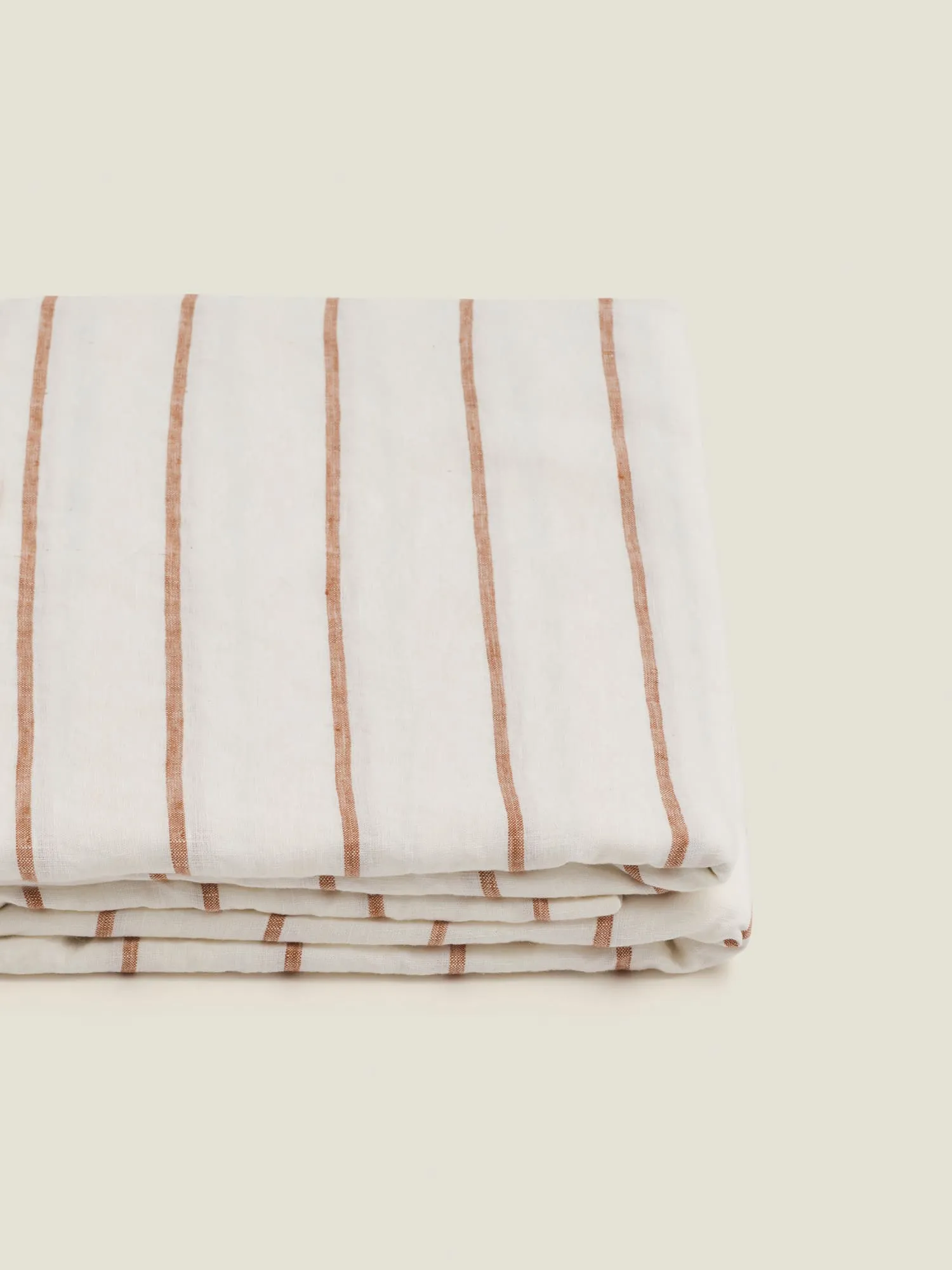 100% Linen Flat Sheet in Tobacco Stripes