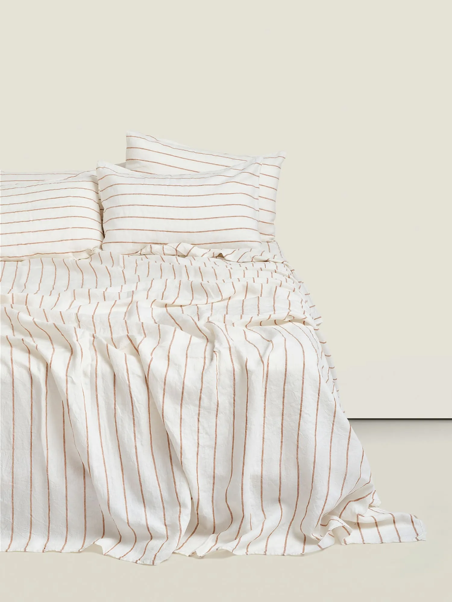 100% Linen Flat Sheet in Tobacco Stripes