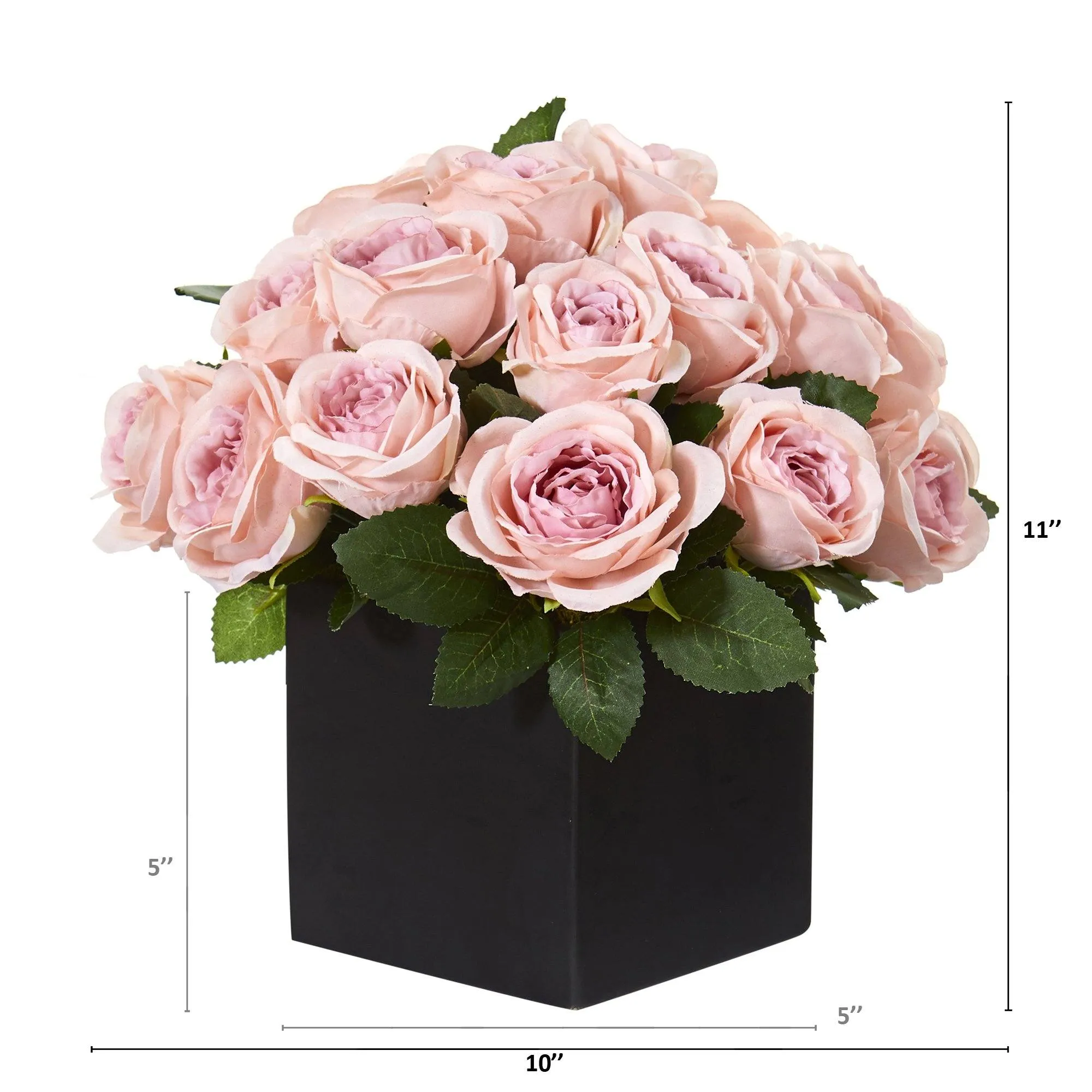 11” Rose Artificial Arrangement in Black Vase