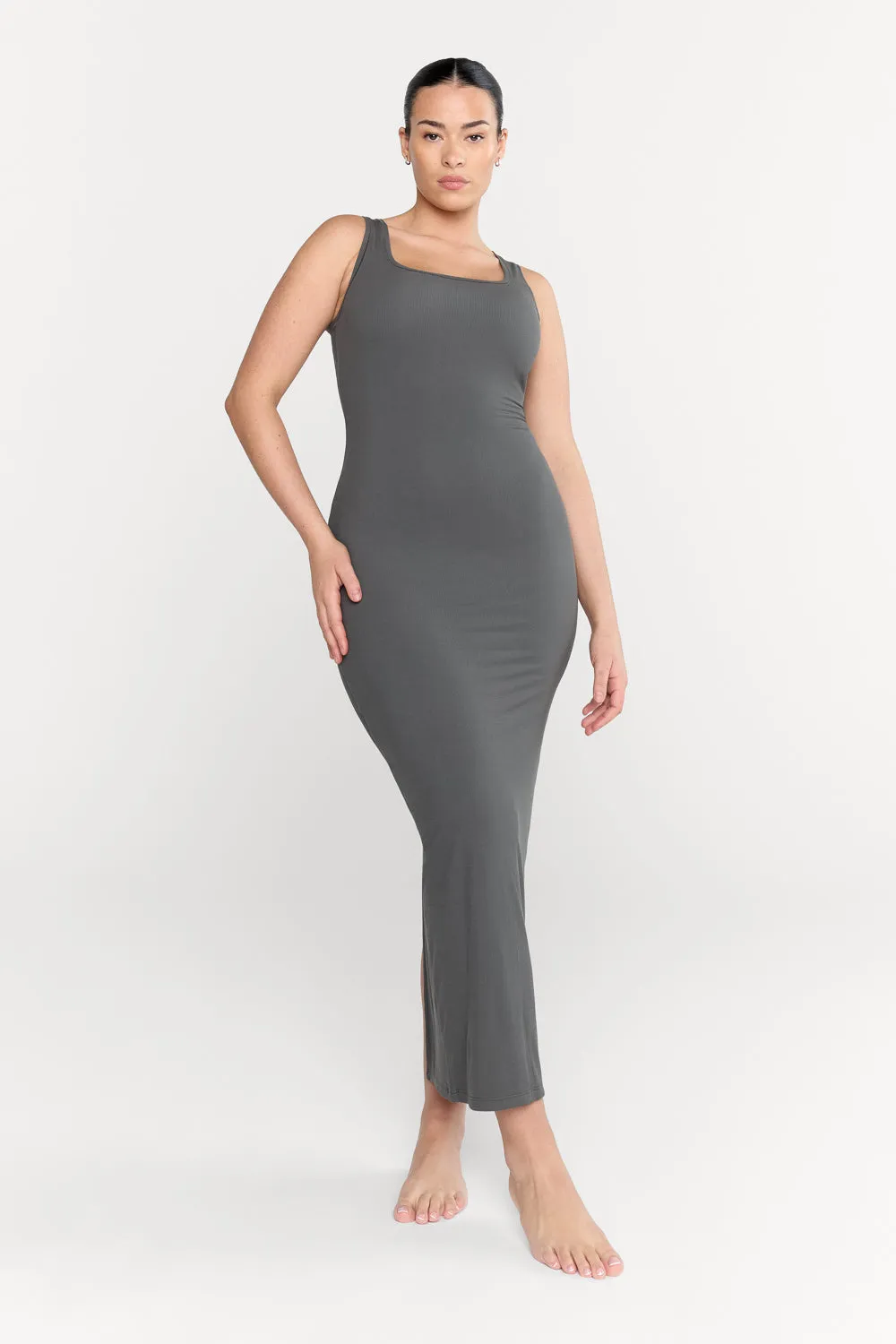365 SCULPTING LOUNGE SQUARE NECK MAXI DRESS - DARK OLIVE