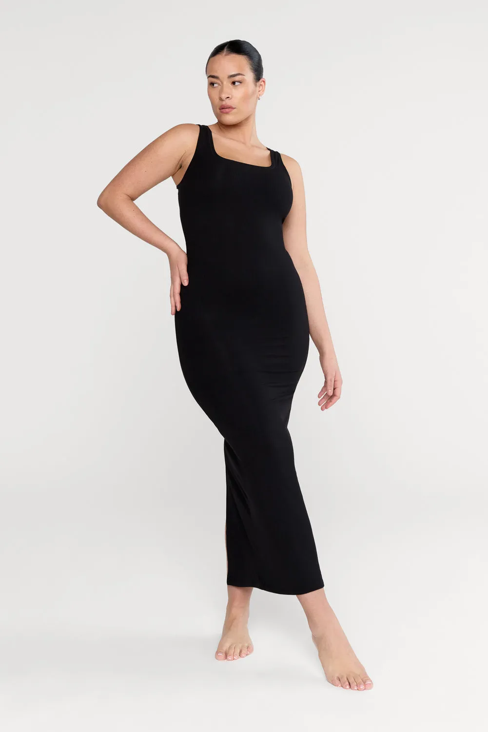 365 SCULPTING LOUNGE SQUARE NECK MAXI DRESS - SHADOW BLACK