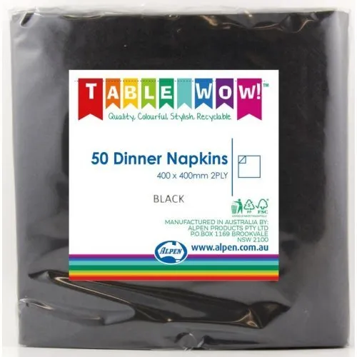 50pk Dinner Napkins - Black