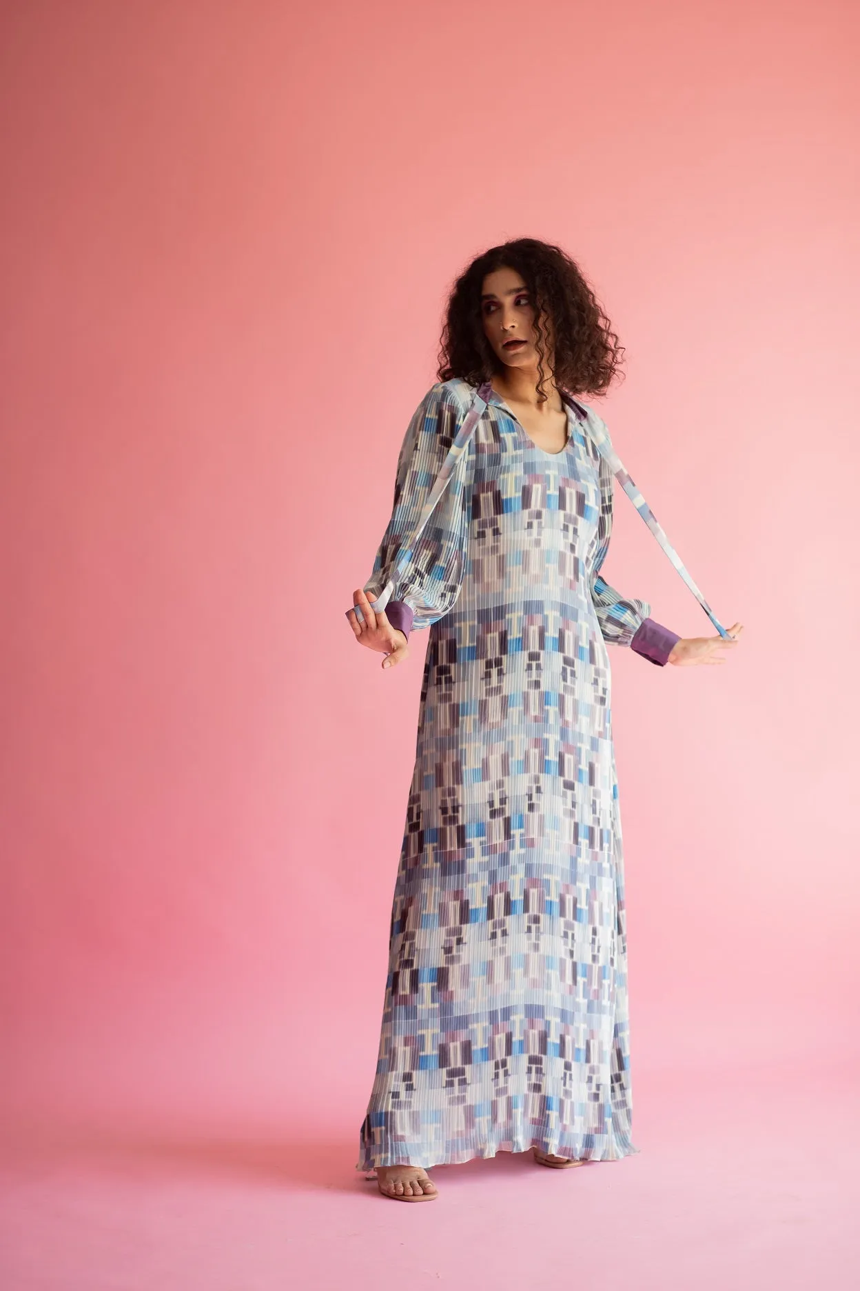 Abstract Pleated Maxi Dress