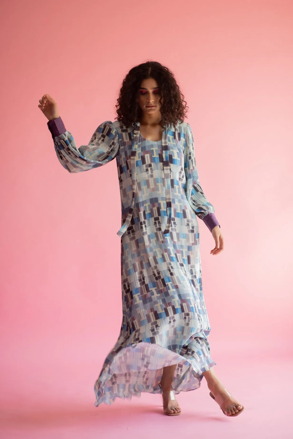 Abstract Pleated Maxi Dress
