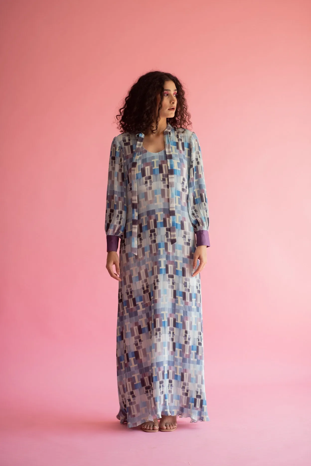 Abstract Pleated Maxi Dress