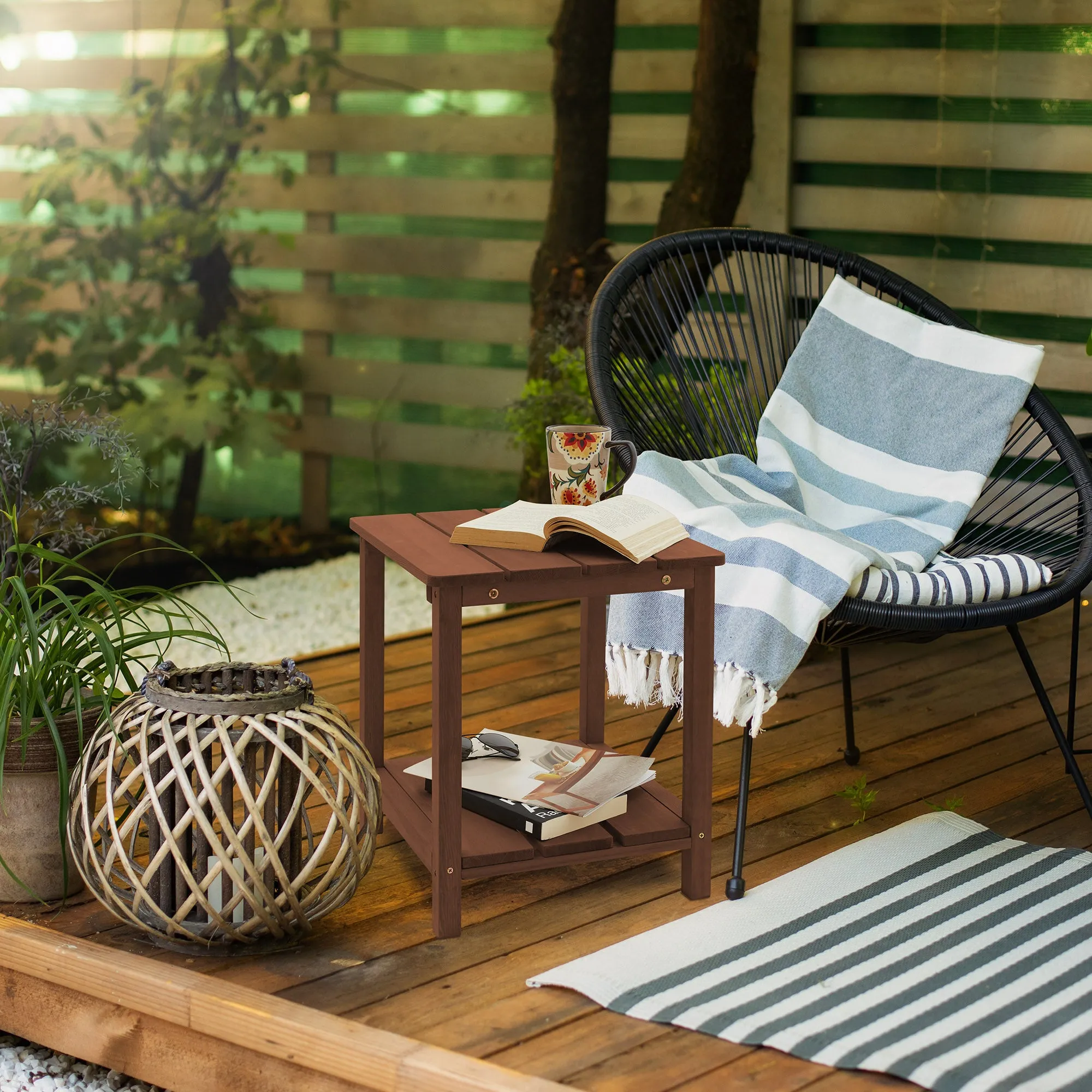 Adirondack Wood Side Table with Shelf