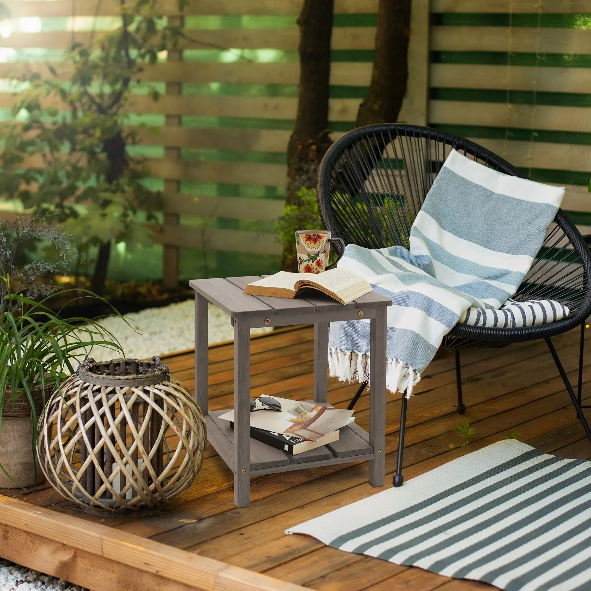 Adirondack Wood Side Table with Shelf