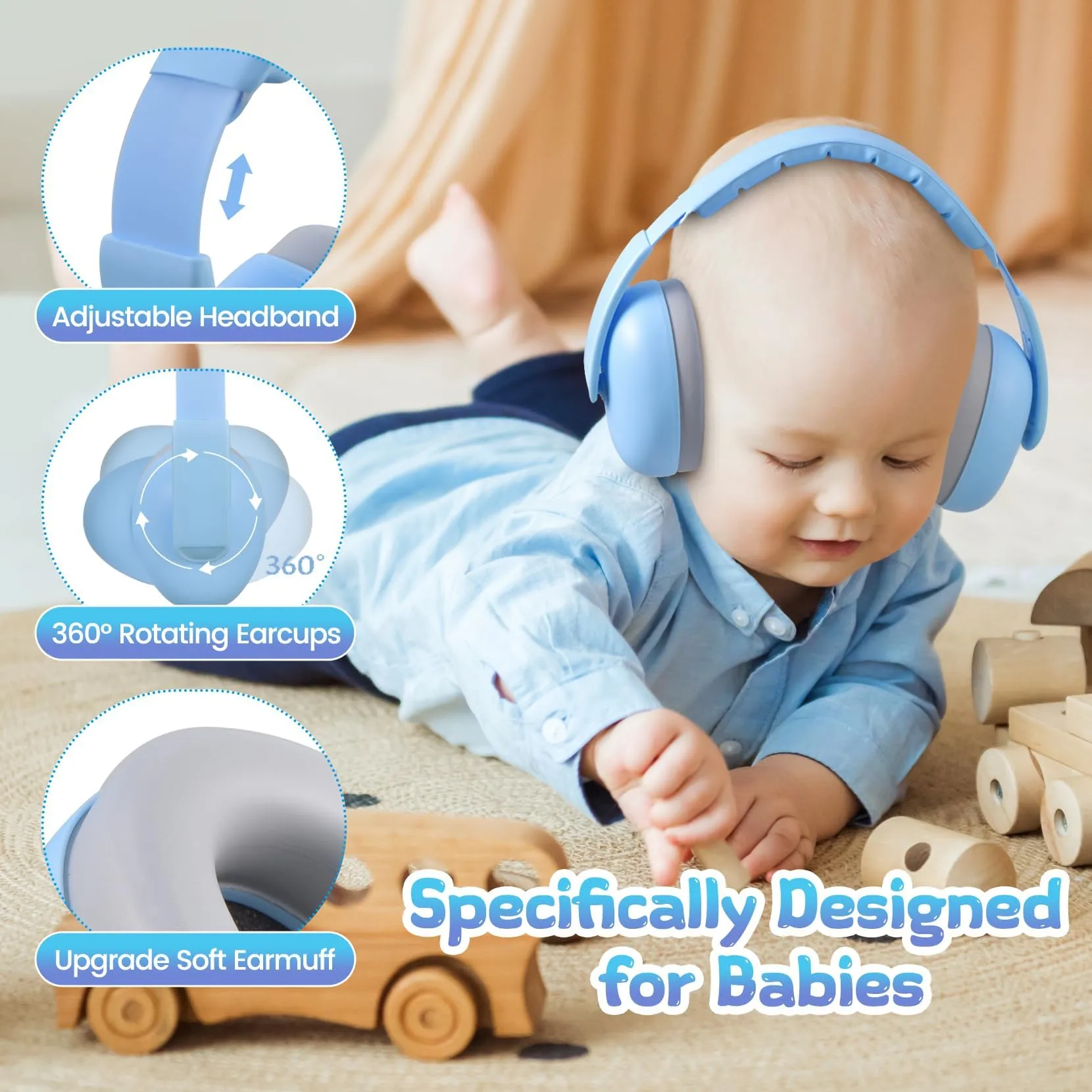 Baby Headphones for Noise, [2024 Upgraded Saftey Version], Baby Ear Muffs Noise Protection, Toddler Infant Noise Cancelling Headphones for Plane Cinema Wedding Infant Ear Protection for 3 to 36 Month Sky Blue