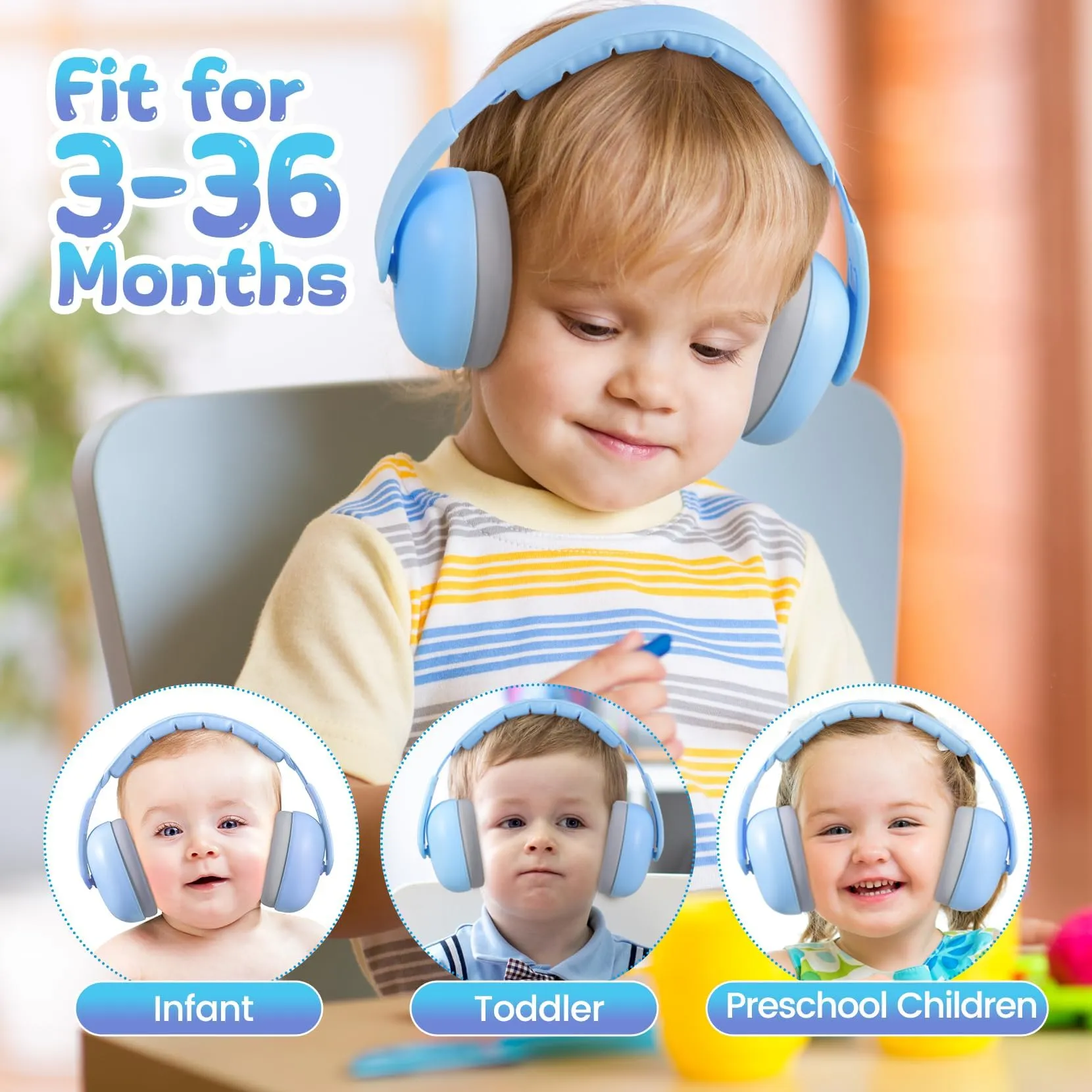 Baby Headphones for Noise, [2024 Upgraded Saftey Version], Baby Ear Muffs Noise Protection, Toddler Infant Noise Cancelling Headphones for Plane Cinema Wedding Infant Ear Protection for 3 to 36 Month Sky Blue