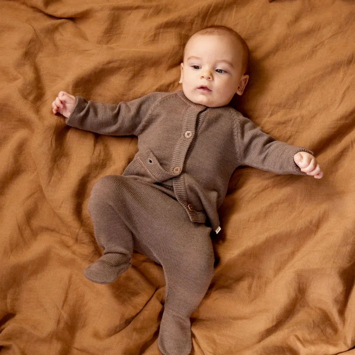 Baby Knitted Footed Romper Pants - 100% Organic Merino - Cub Marl (0-6m)