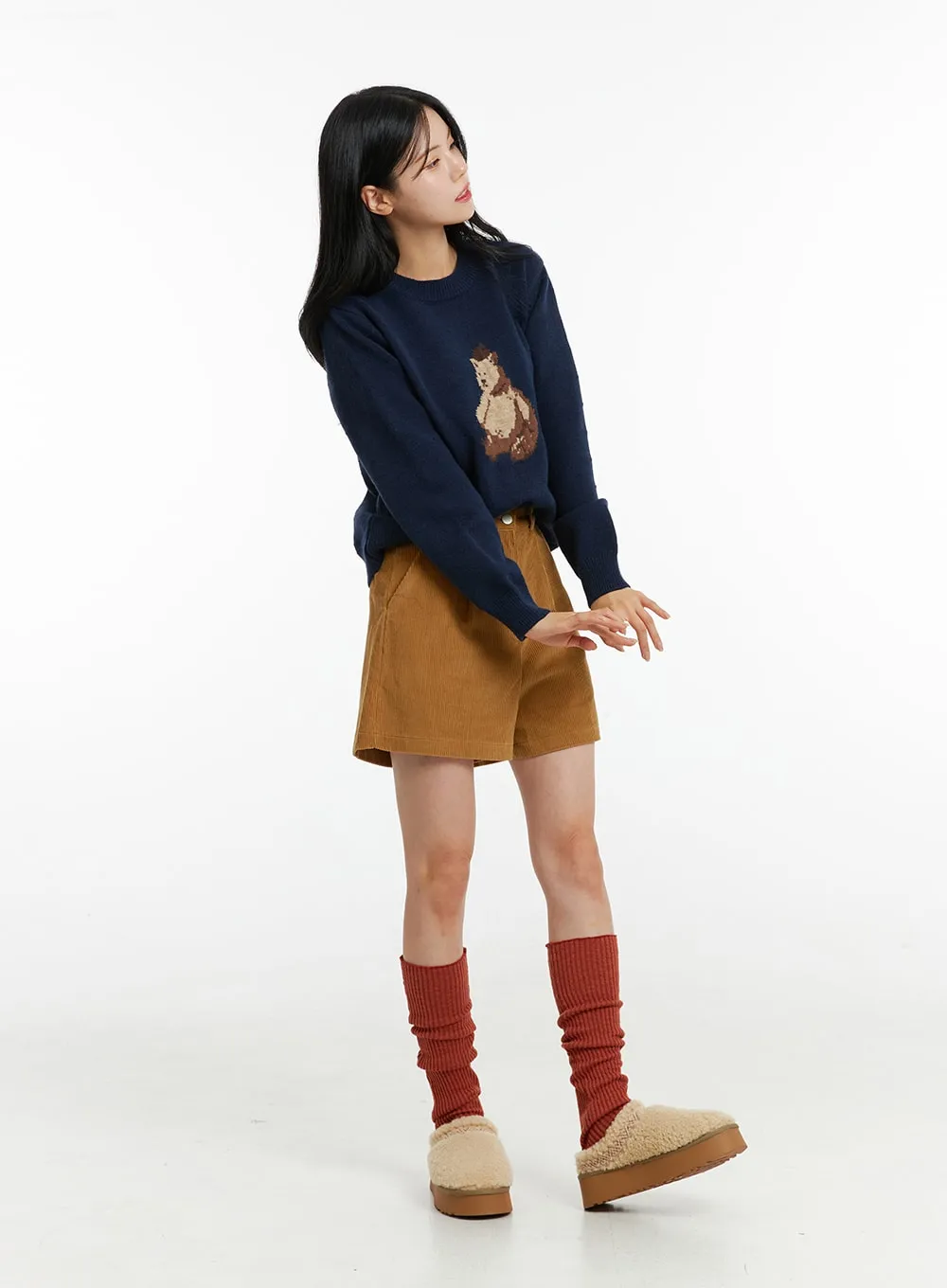 Bear Graphic Round Neck Sweater ON316