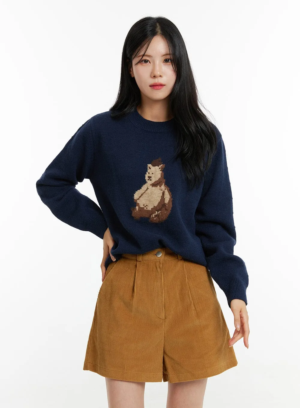 Bear Graphic Round Neck Sweater ON316