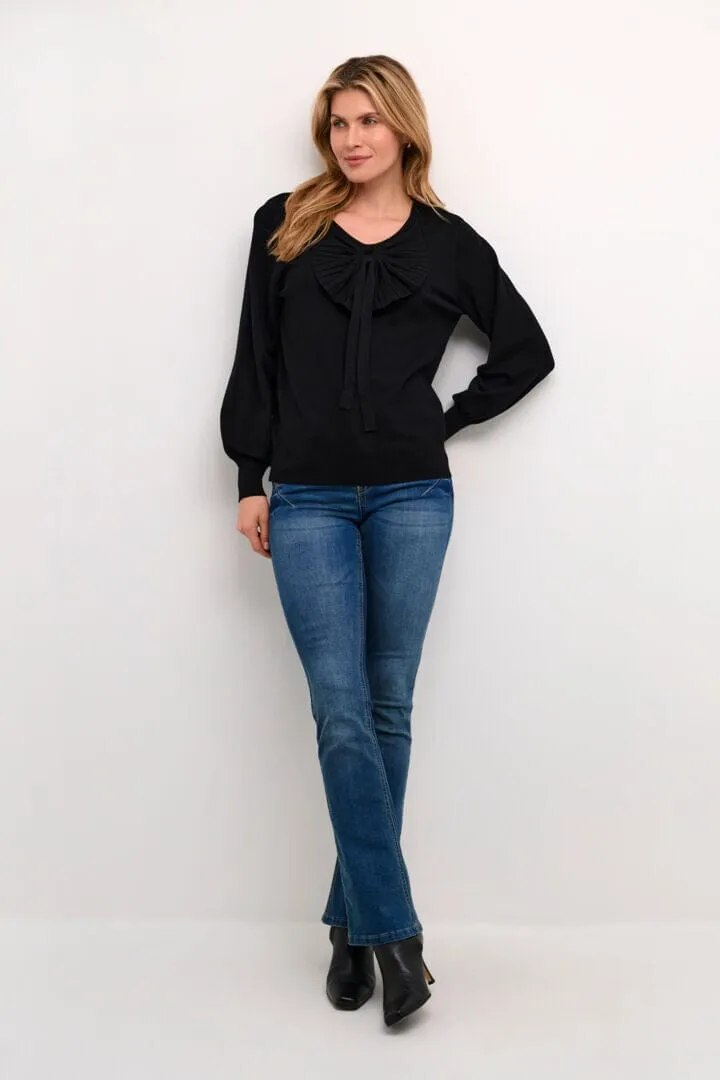 BLACK BOW DETAIL VNECK SWEATER