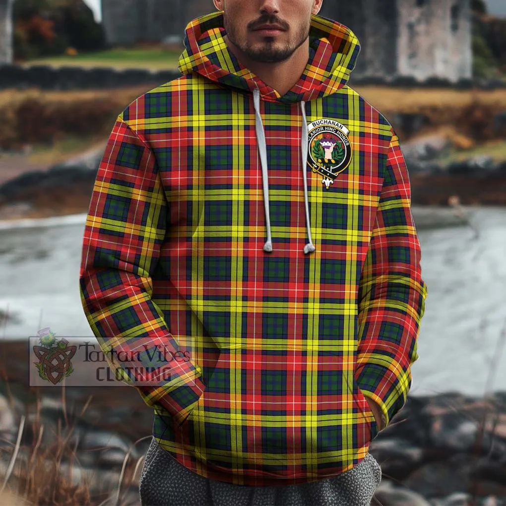 Buchanan Modern Tartan Cotton Hoodie with Family Crest