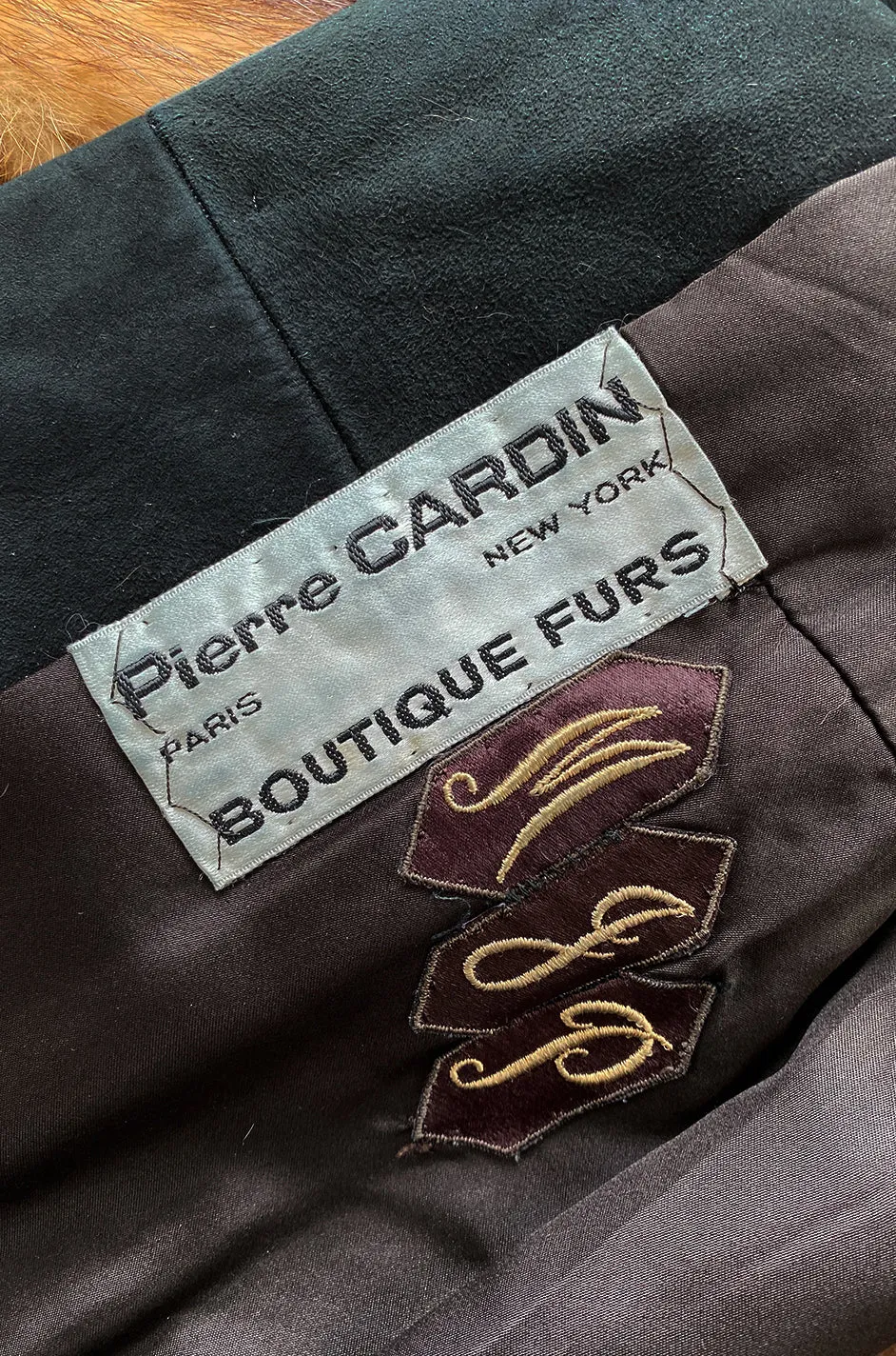 c.1966 Pierre Cardin Fitch Fur & Black Suede Flared Sleeve Coat
