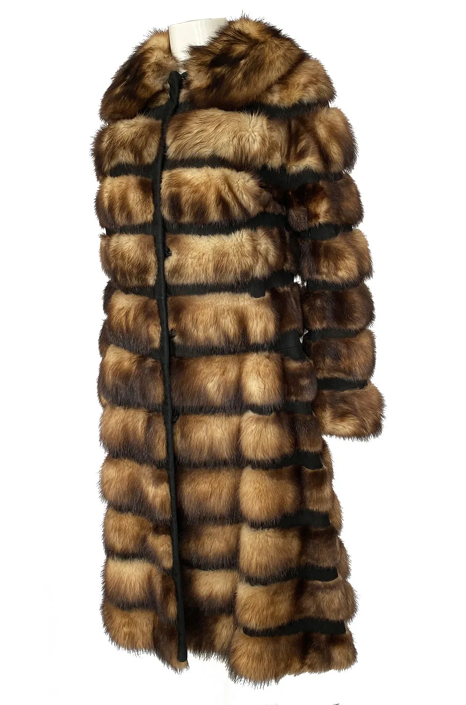 c.1966 Pierre Cardin Fitch Fur & Black Suede Flared Sleeve Coat