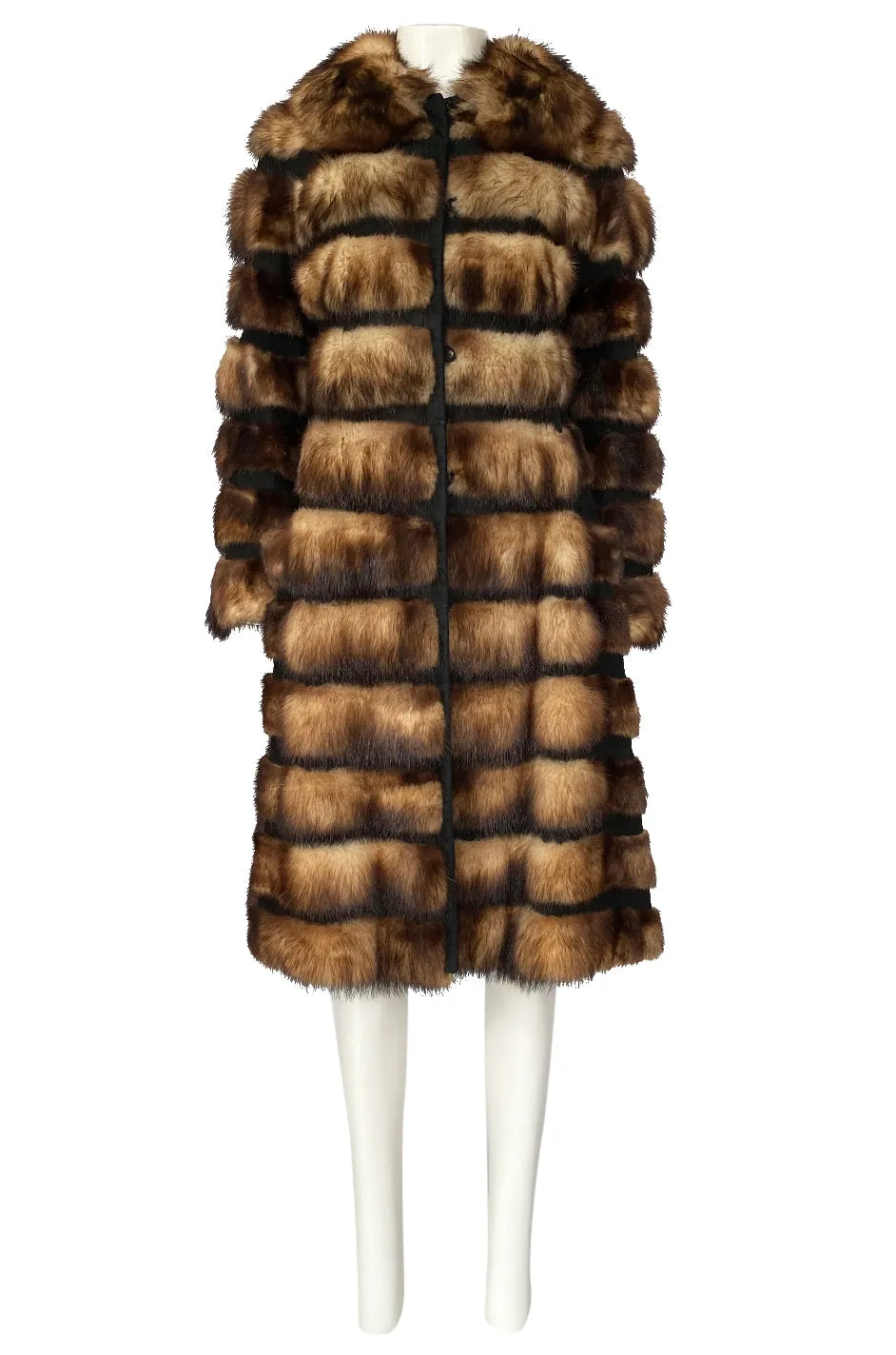 c.1966 Pierre Cardin Fitch Fur & Black Suede Flared Sleeve Coat