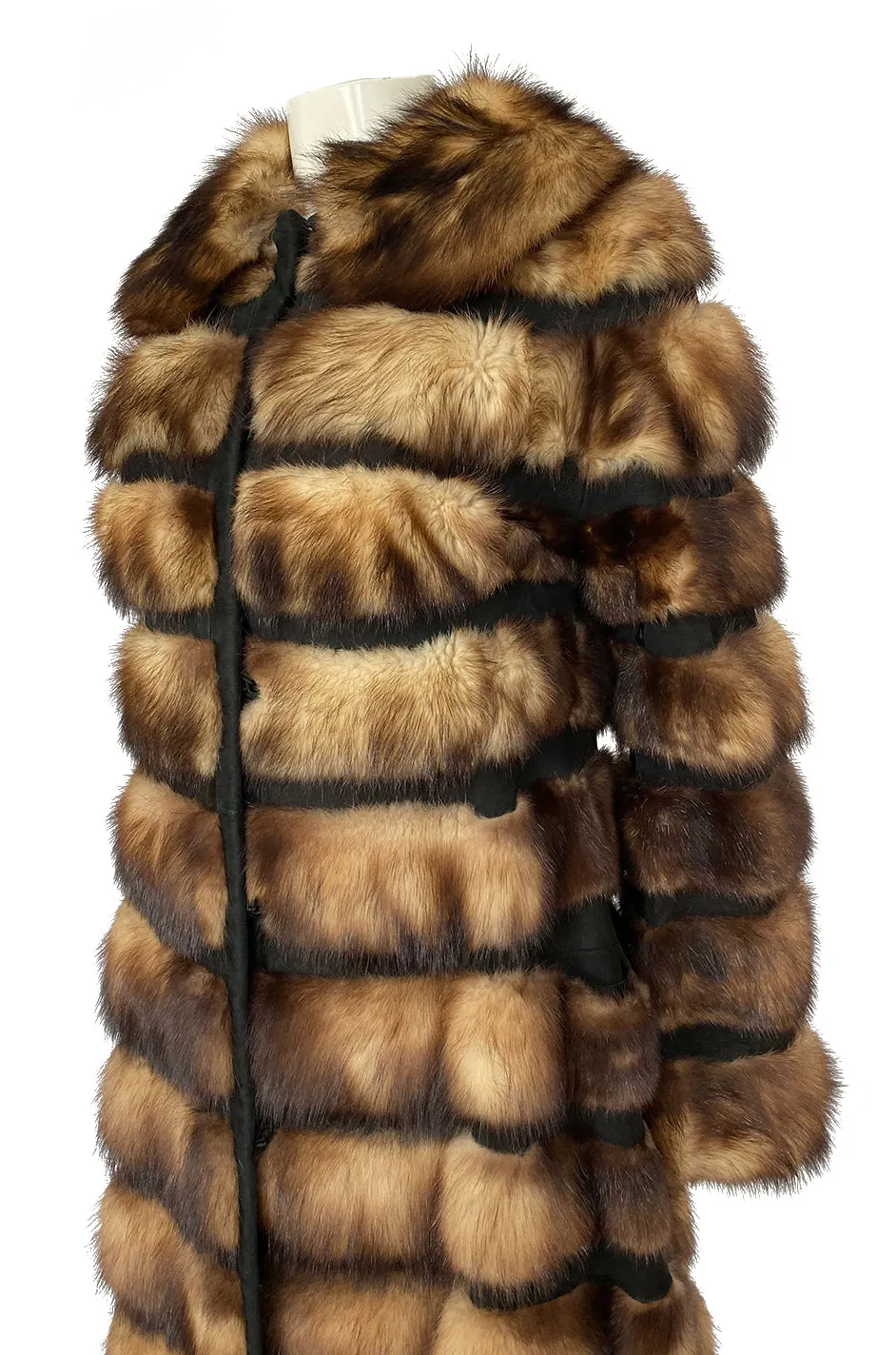c.1966 Pierre Cardin Fitch Fur & Black Suede Flared Sleeve Coat