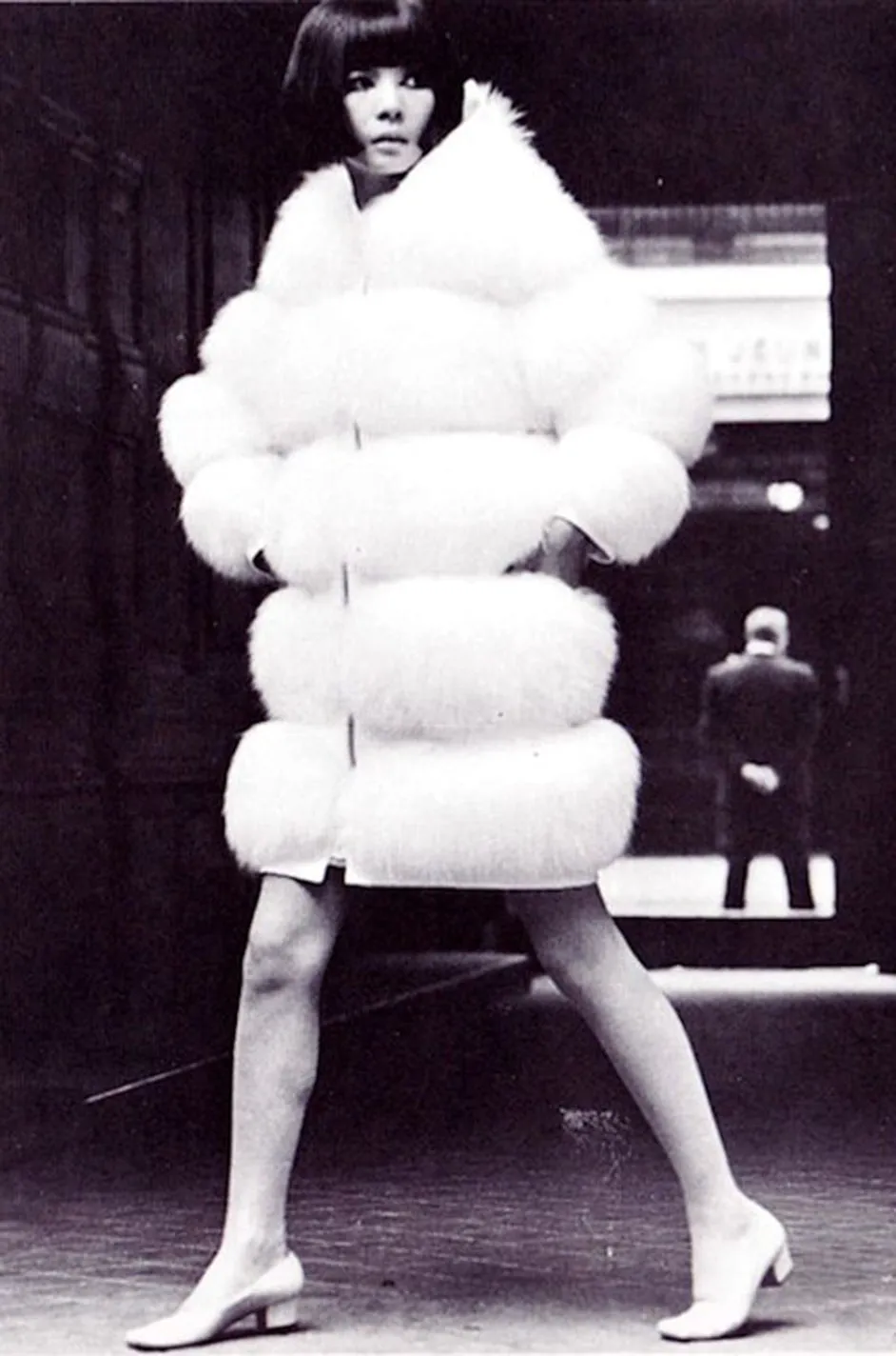 c.1966 Pierre Cardin Fitch Fur & Black Suede Flared Sleeve Coat
