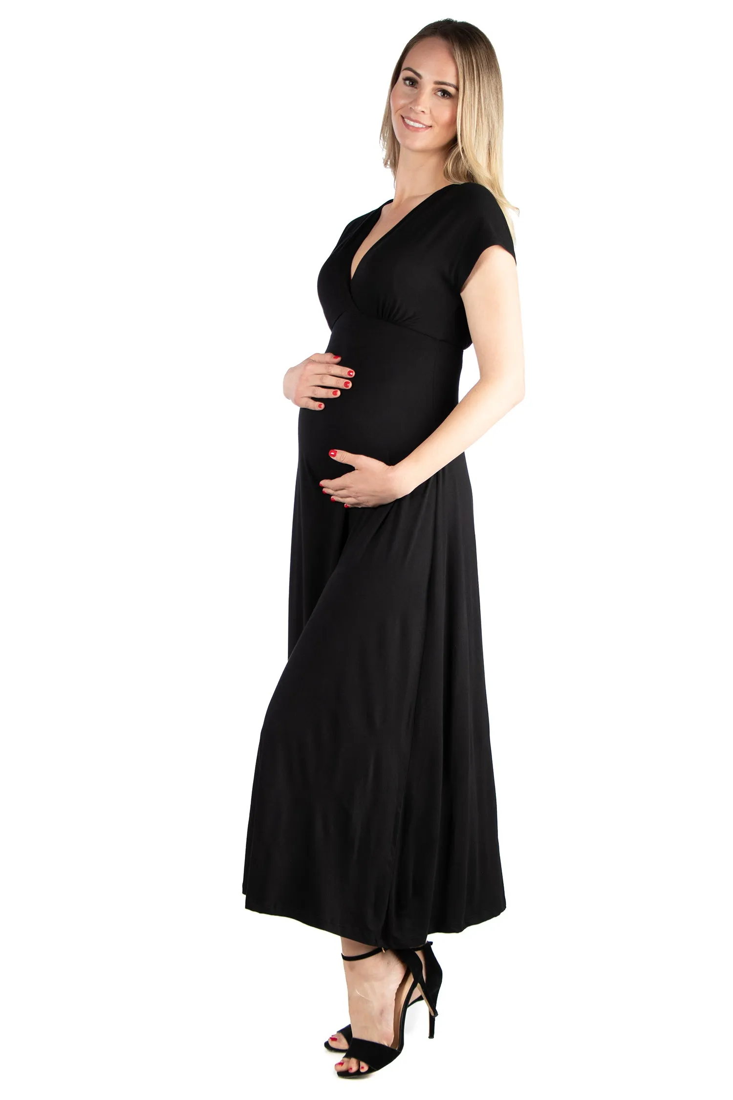 Cap Sleeve V Neck Maternity Maxi Dress