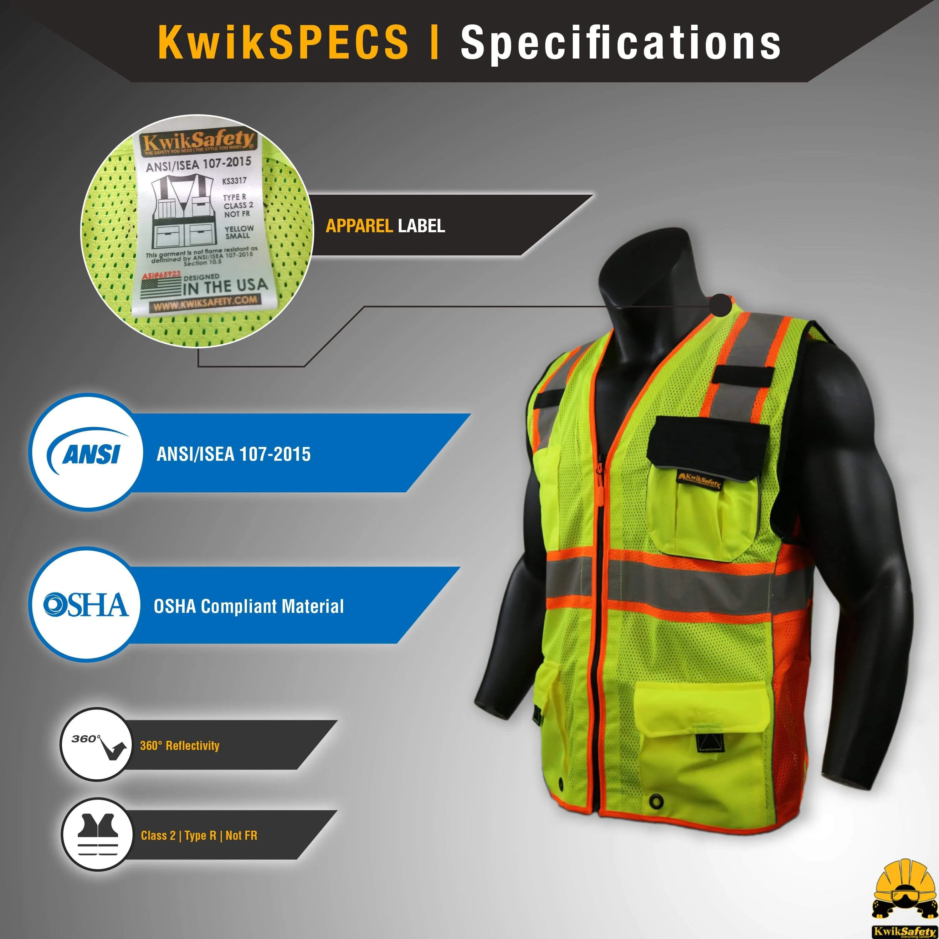 CLEARANCE! KwikSafety SUPREME | ANSI Class 2 Safety Vest - Model No.: KS3317