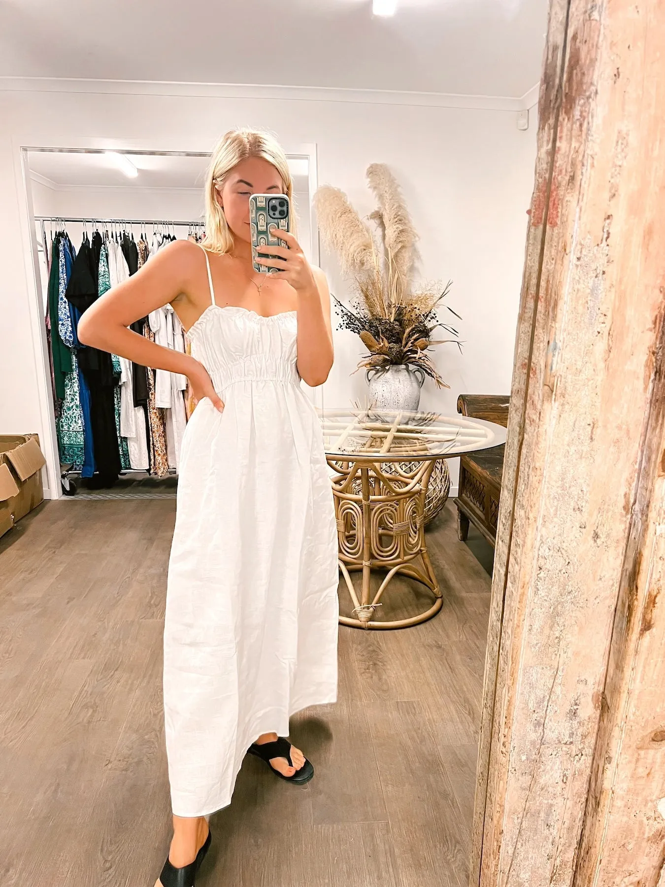 Cleo Linen Maxi Dress - White Messina