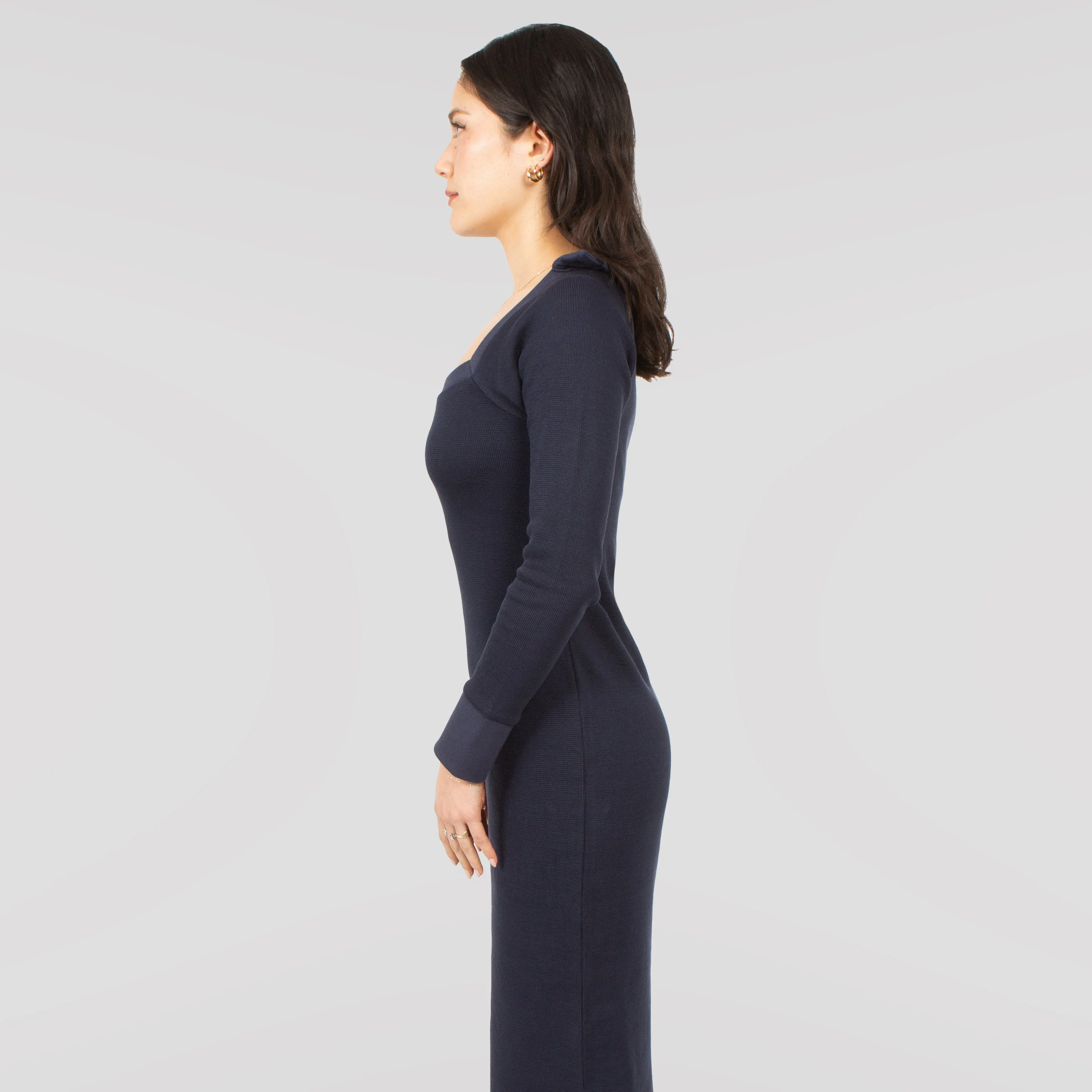 Cotton Knit Midi Dress In Navy