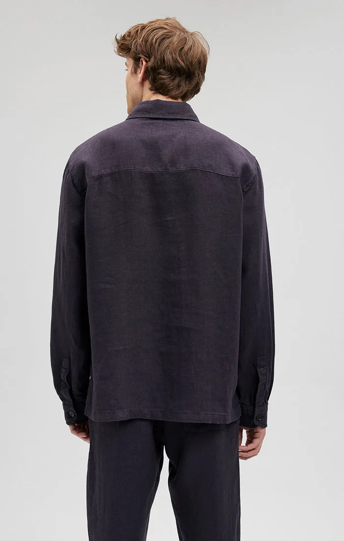 DOUBLE POCKET BUTTON-UP LINEN SHIRT IN PERISCOPE
