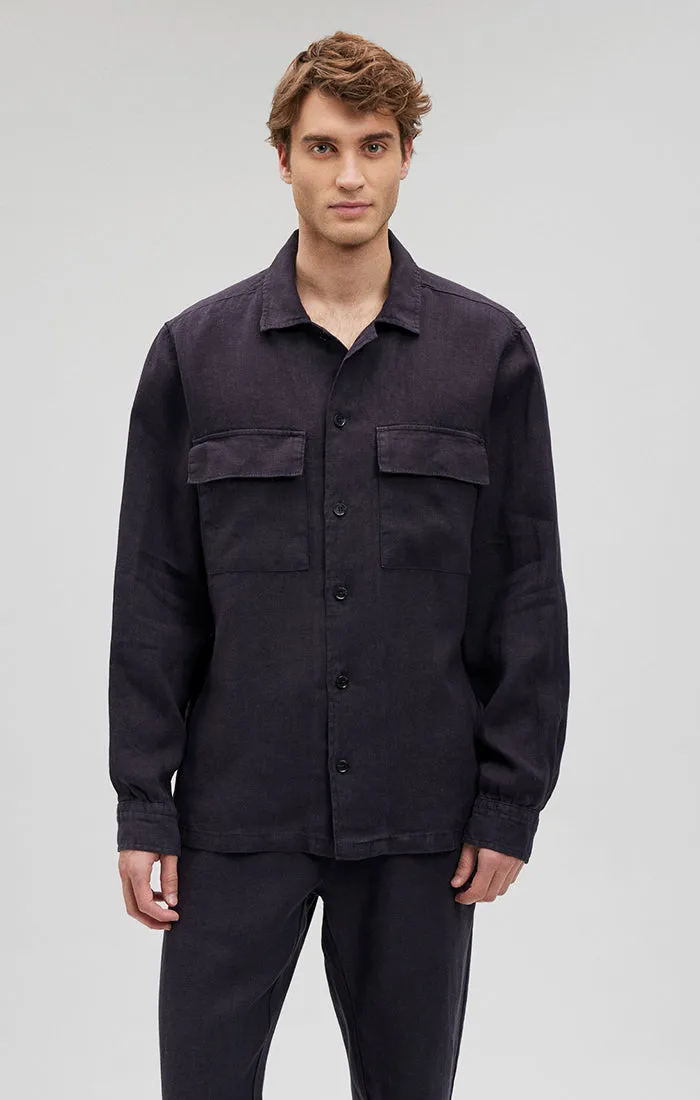DOUBLE POCKET BUTTON-UP LINEN SHIRT IN PERISCOPE
