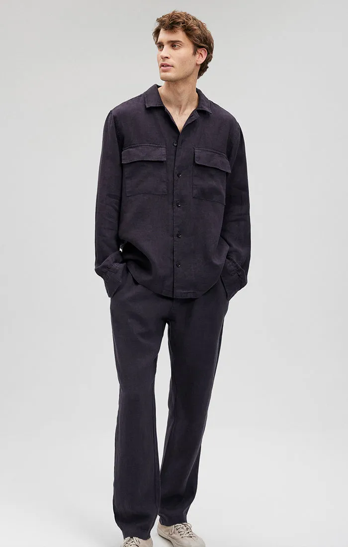 DOUBLE POCKET BUTTON-UP LINEN SHIRT IN PERISCOPE