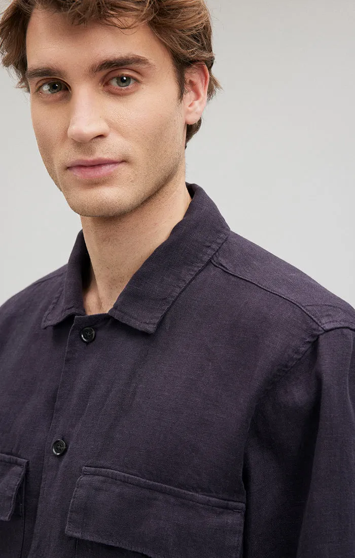 DOUBLE POCKET BUTTON-UP LINEN SHIRT IN PERISCOPE