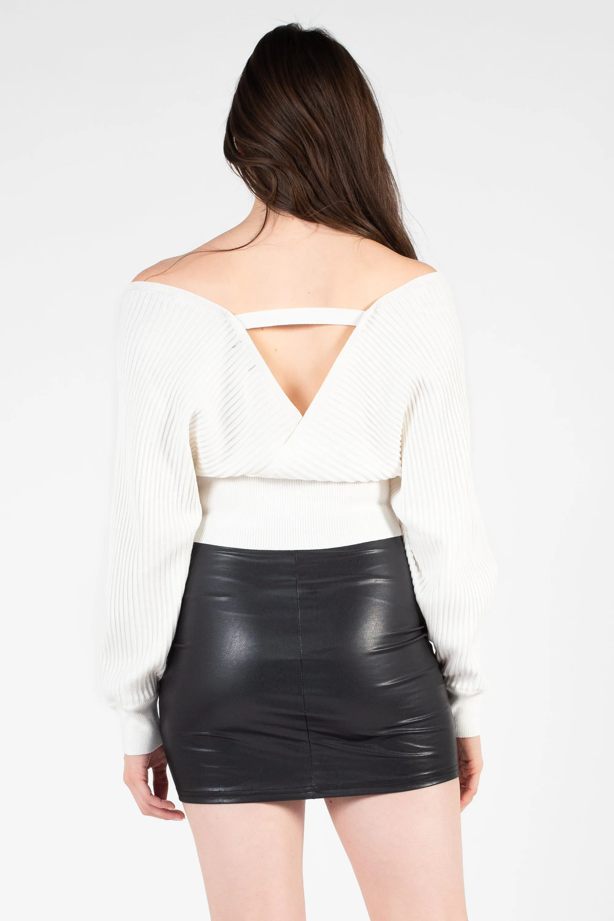 Elena Wrap Front Ribbed Sweater