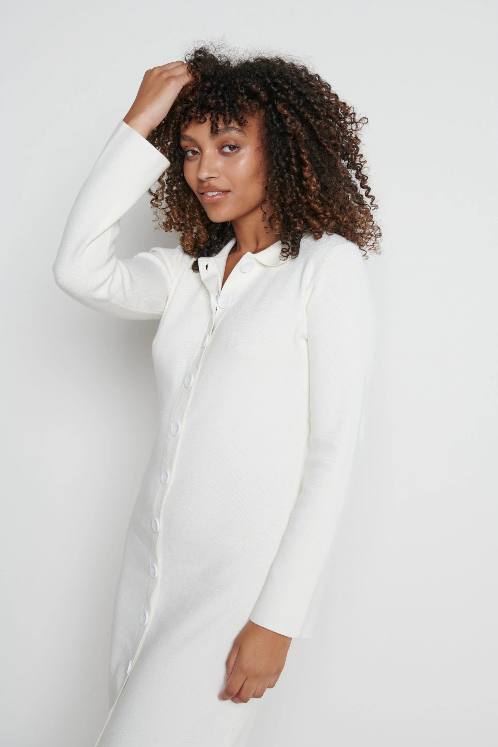 Elsa Knit Button Dress - Cream