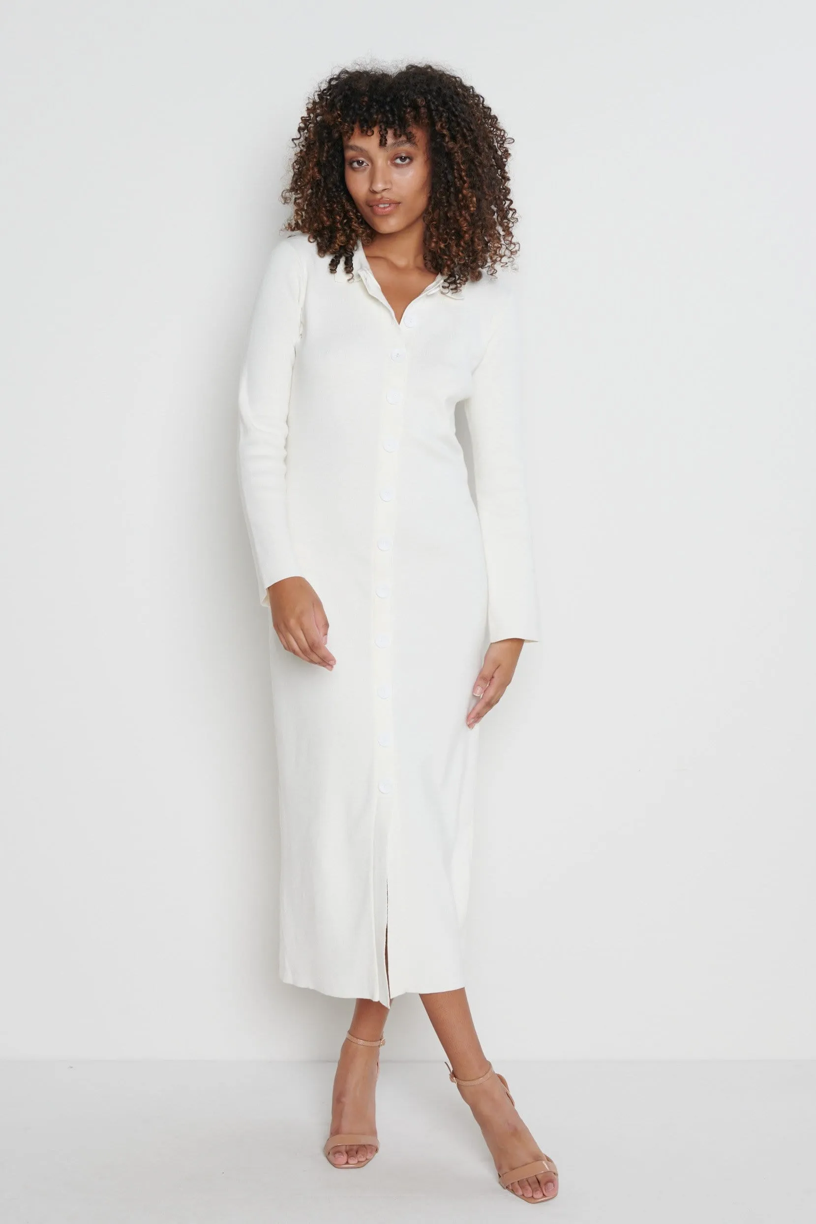 Elsa Knit Button Dress - Cream