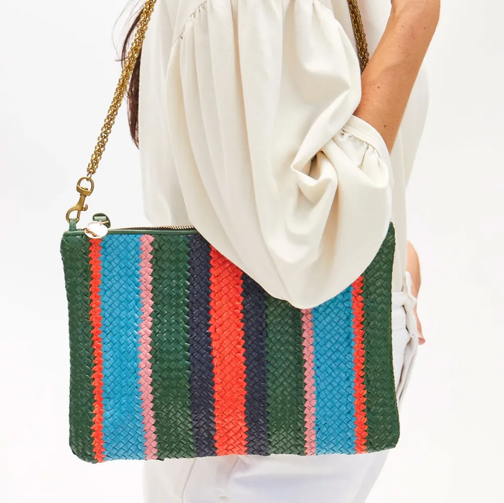 Evergreen Stripe Woven Flat Clutch