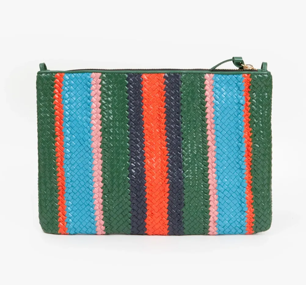 Evergreen Stripe Woven Flat Clutch