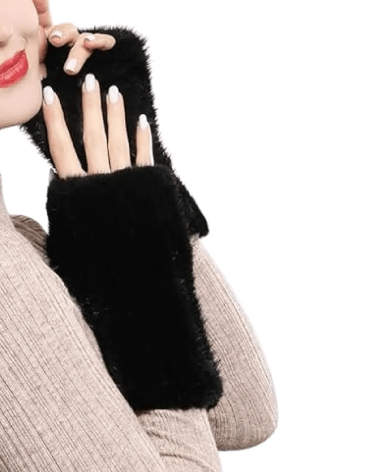 Fleur de Camélia Mink Knit Fingerless Gloves