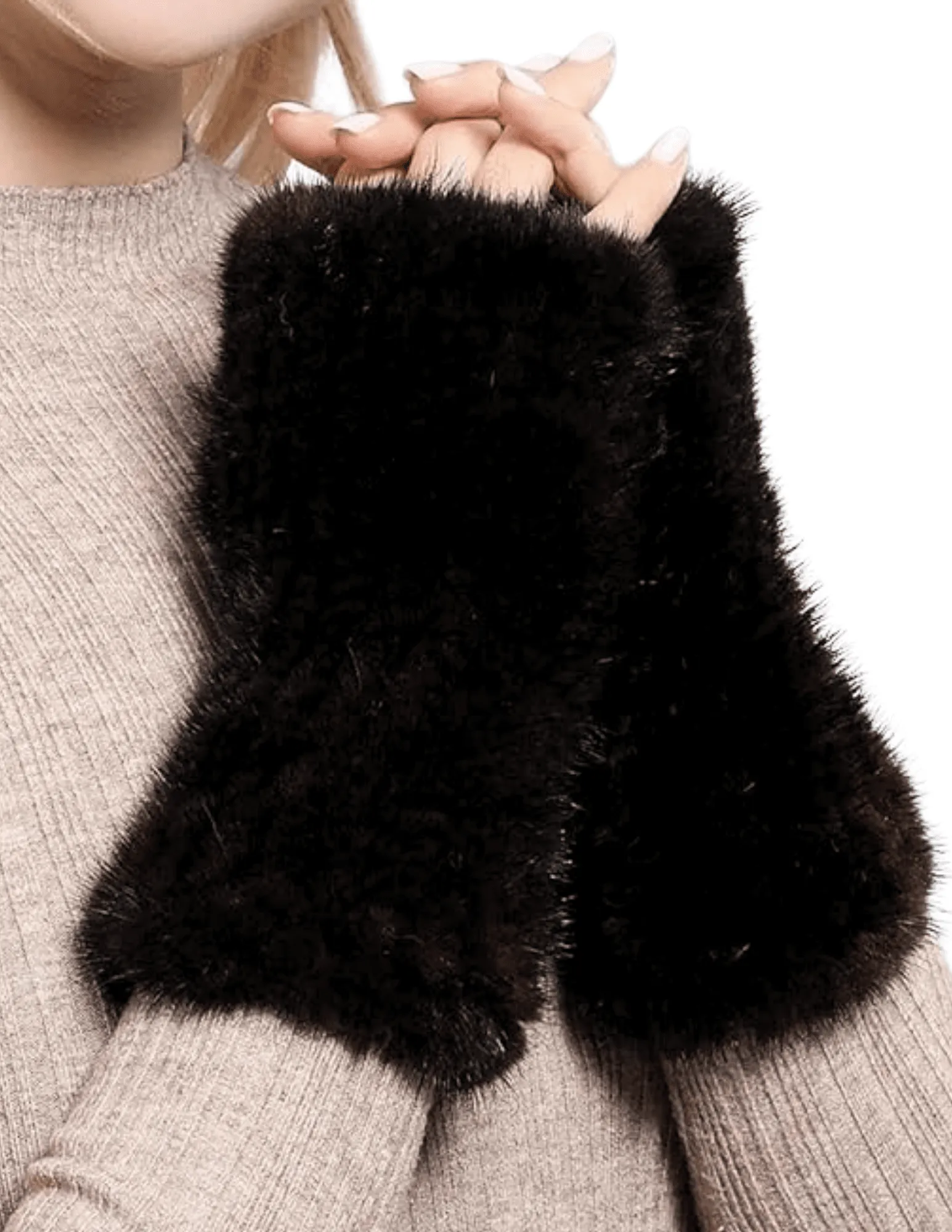 Fleur de Camélia Mink Knit Fingerless Gloves