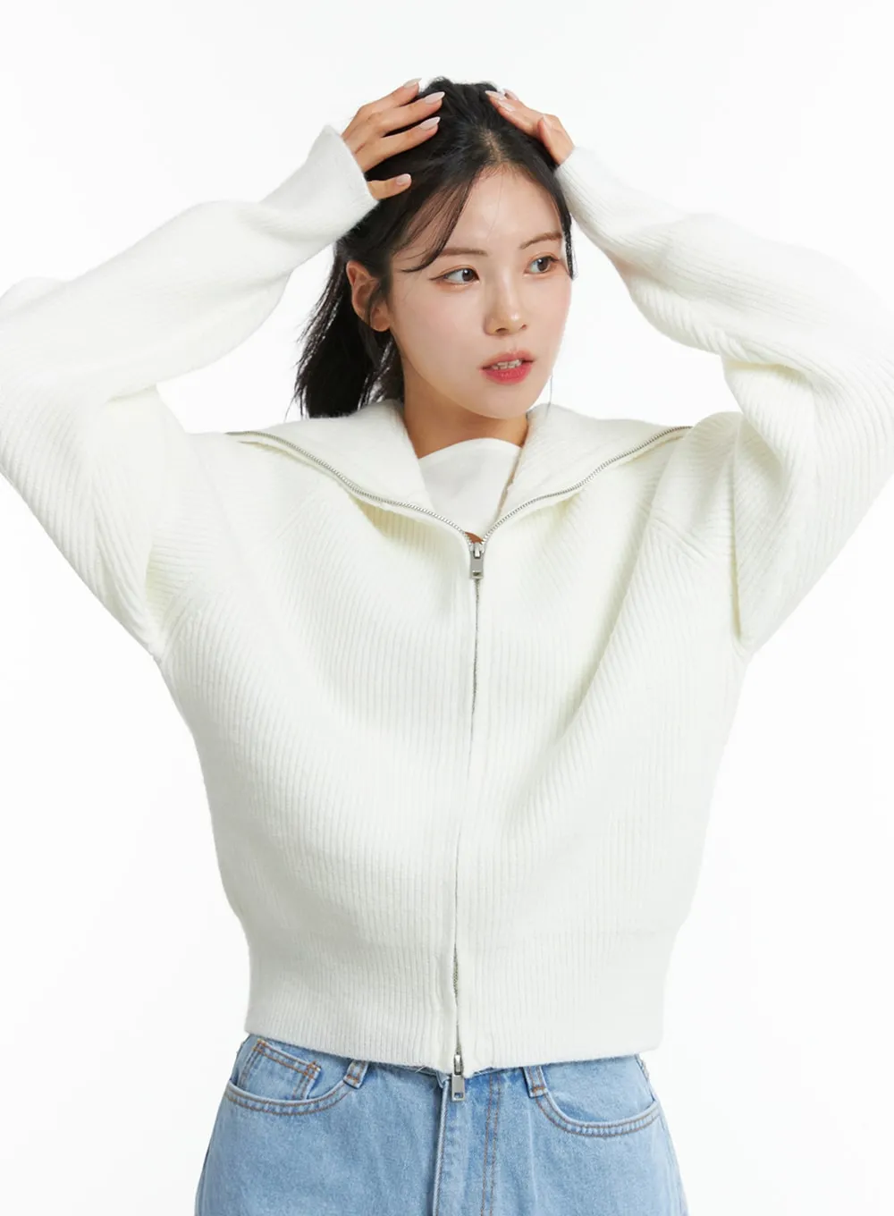 Full Zip-Up Knit Sweater ON329