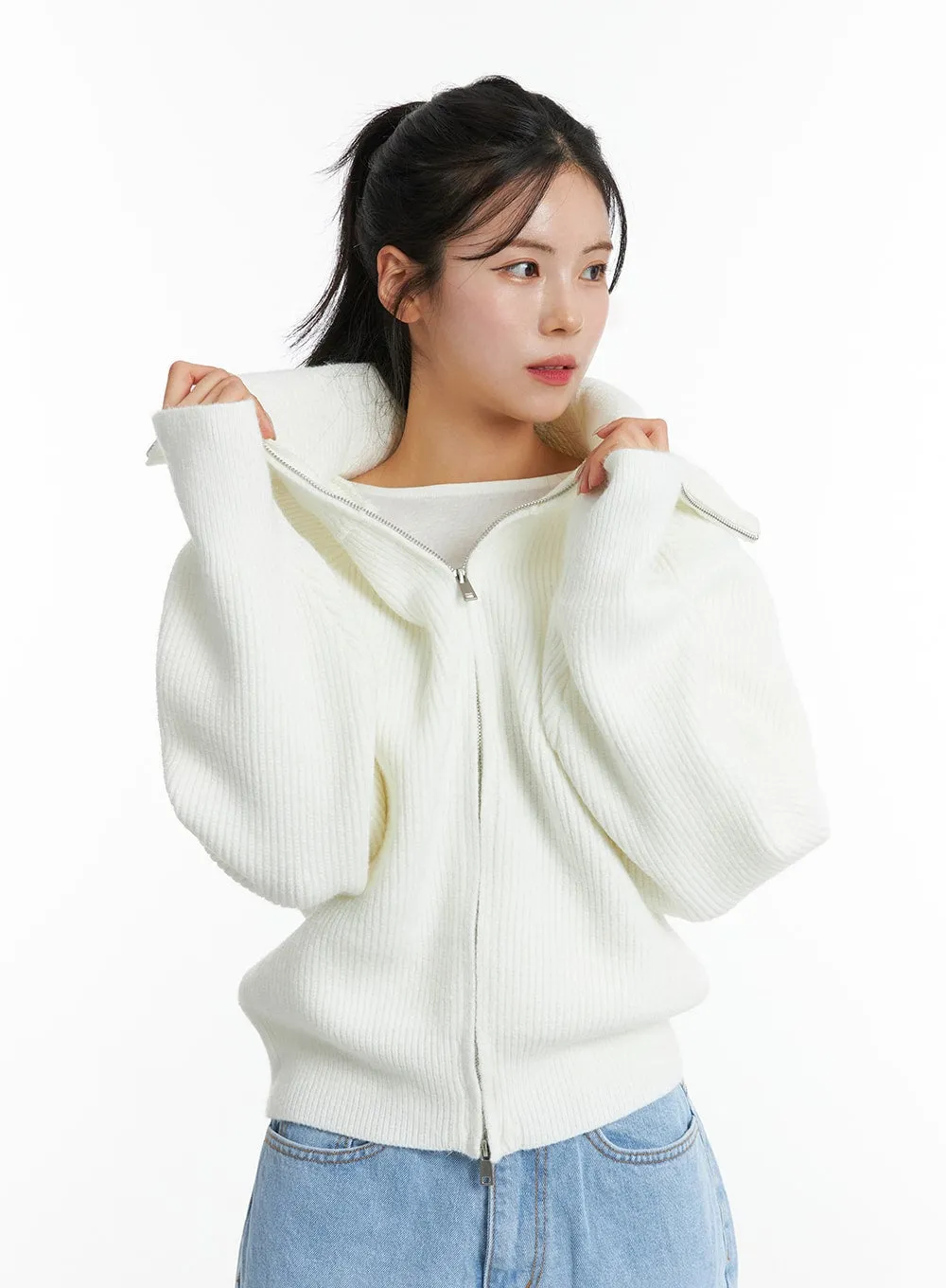 Full Zip-Up Knit Sweater ON329