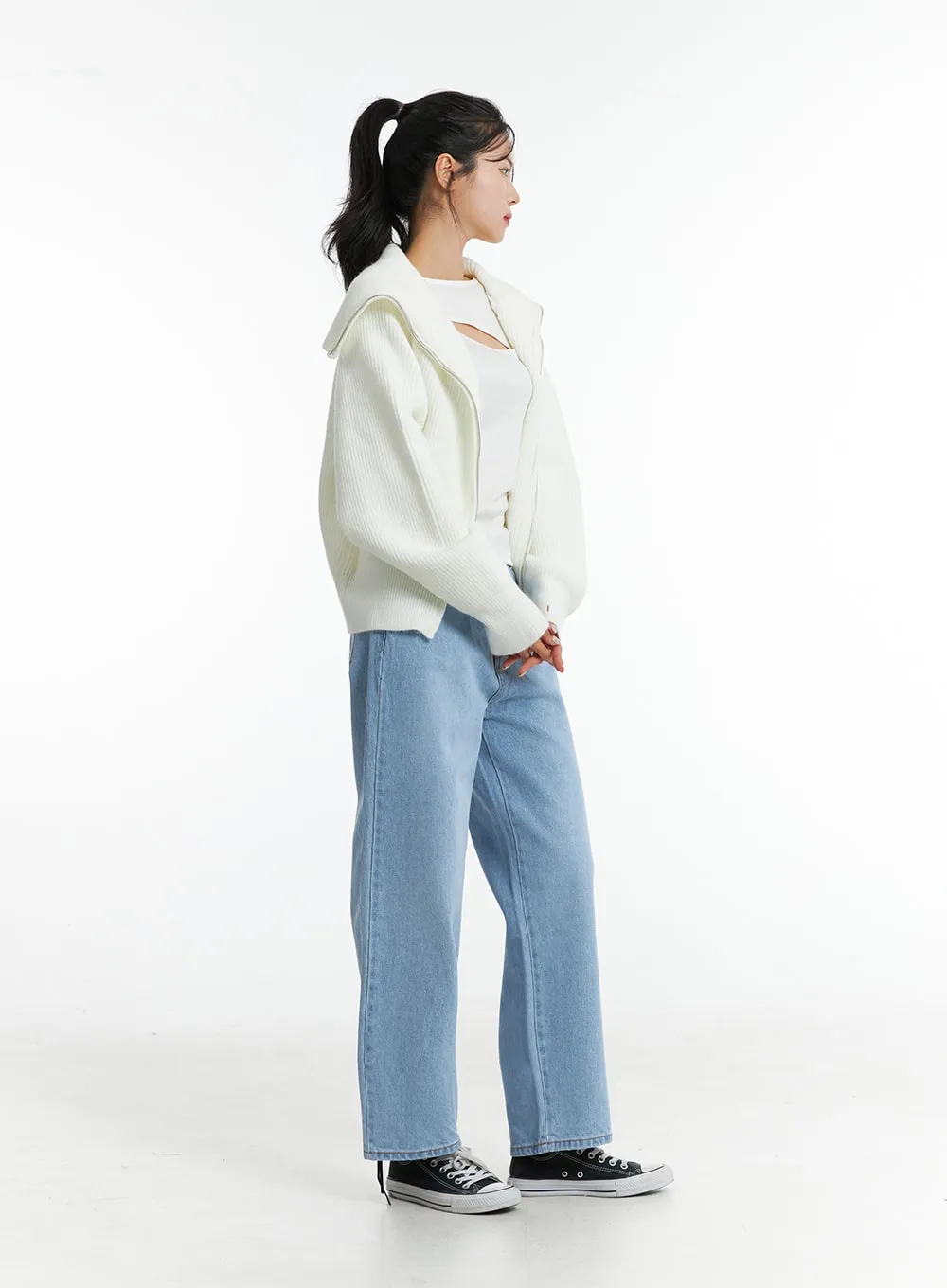 Full Zip-Up Knit Sweater ON329