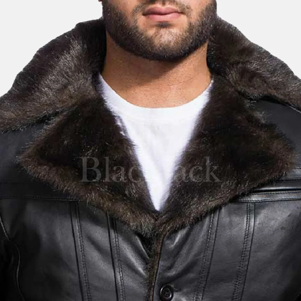Furcliff Black Leather Coat