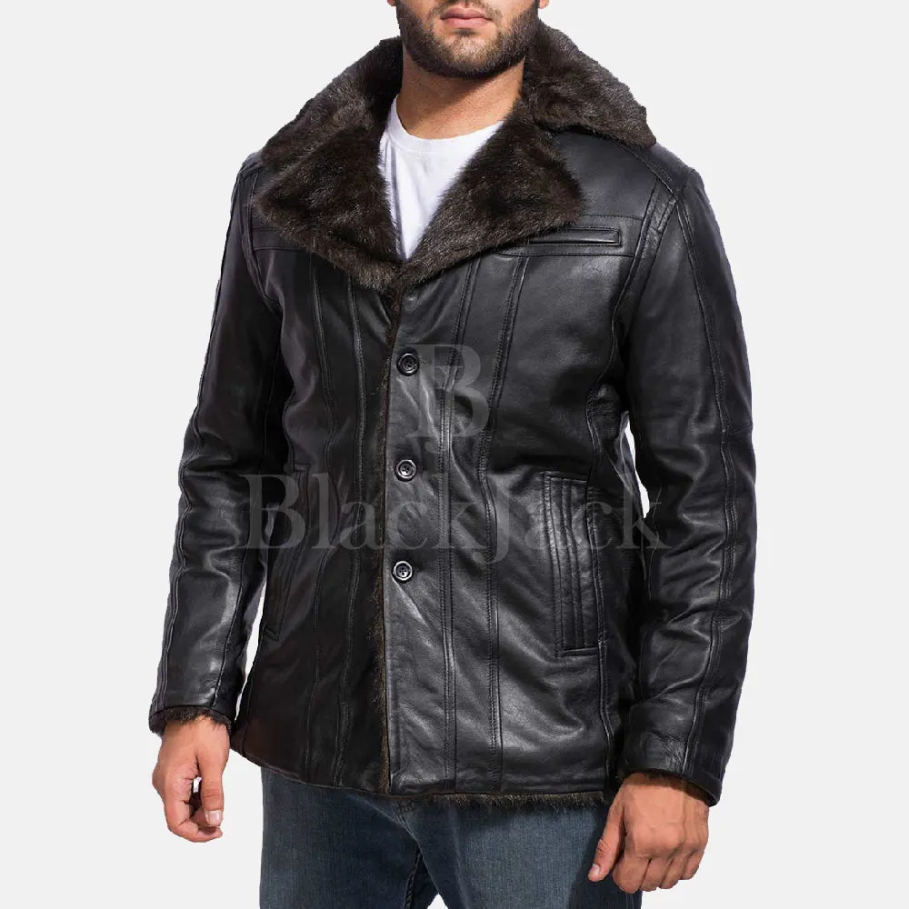 Furcliff Black Leather Coat