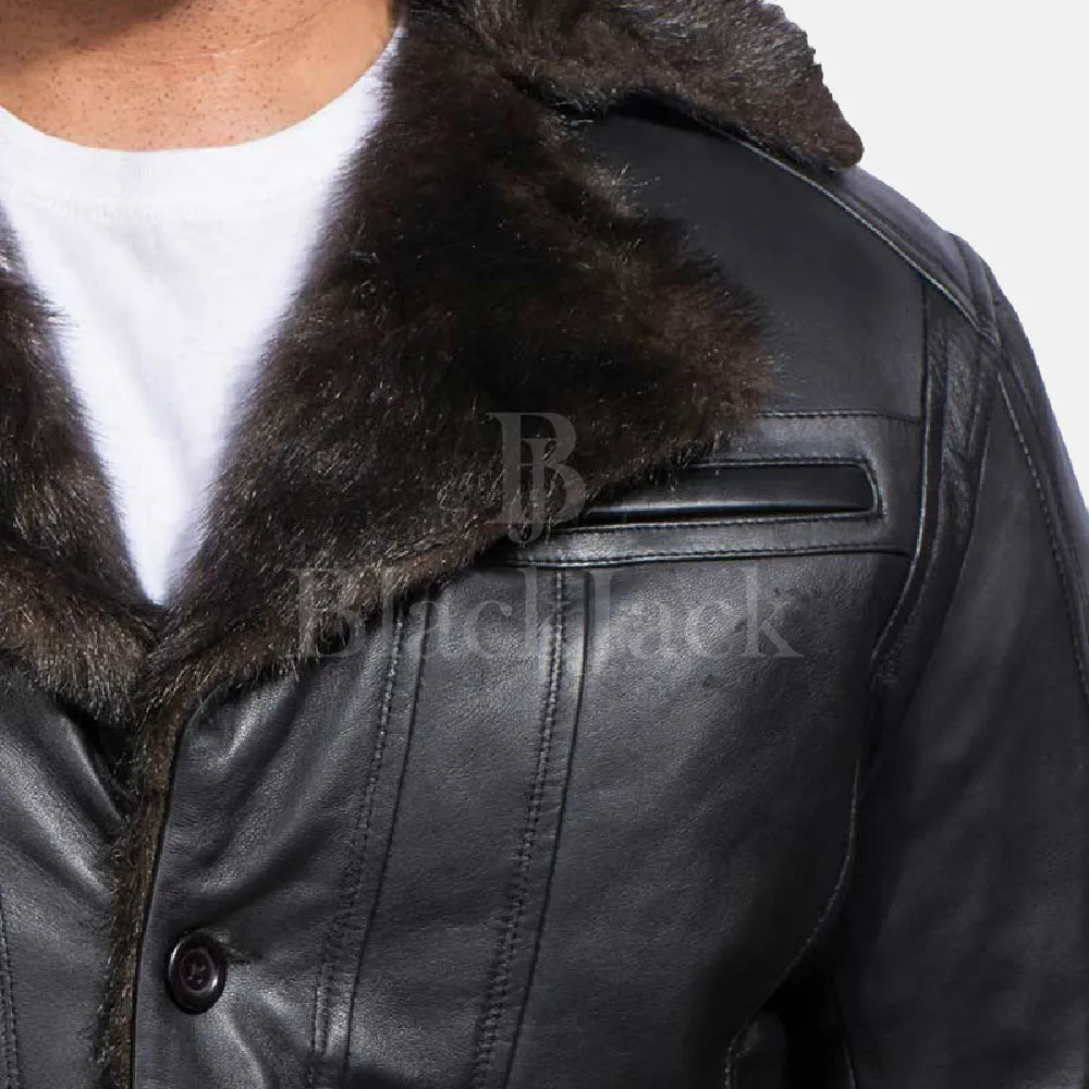 Furcliff Black Leather Coat