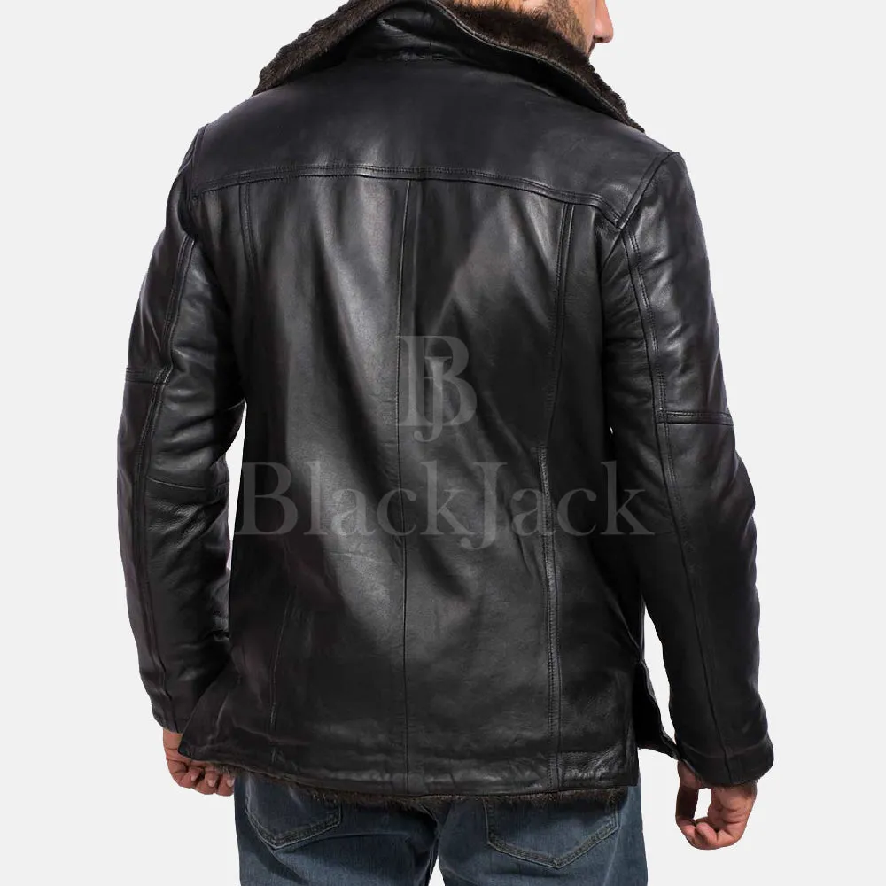 Furcliff Black Leather Coat