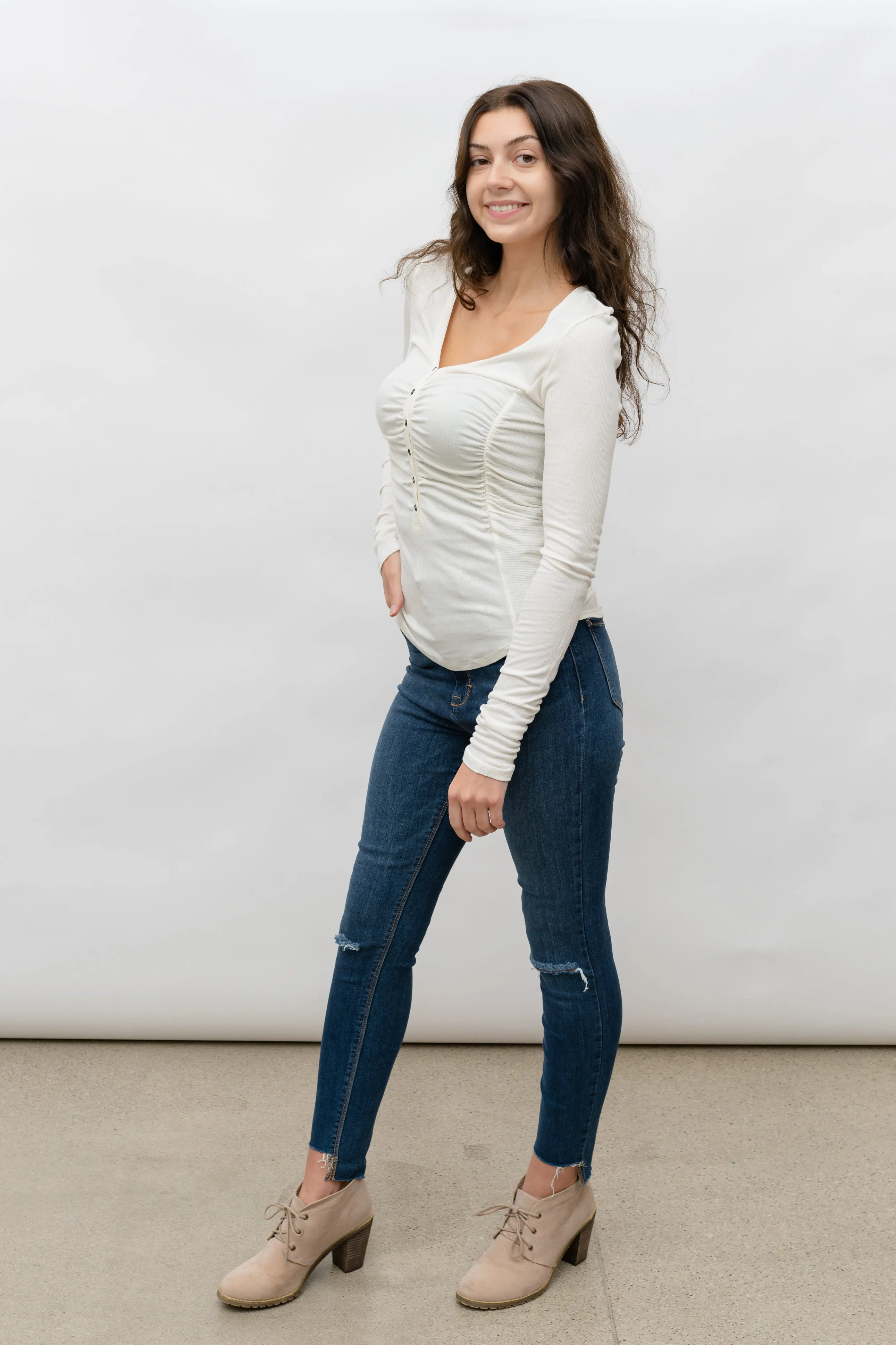 GILLIAN RUCHED V -NECK RIB LONGSLEEVE
