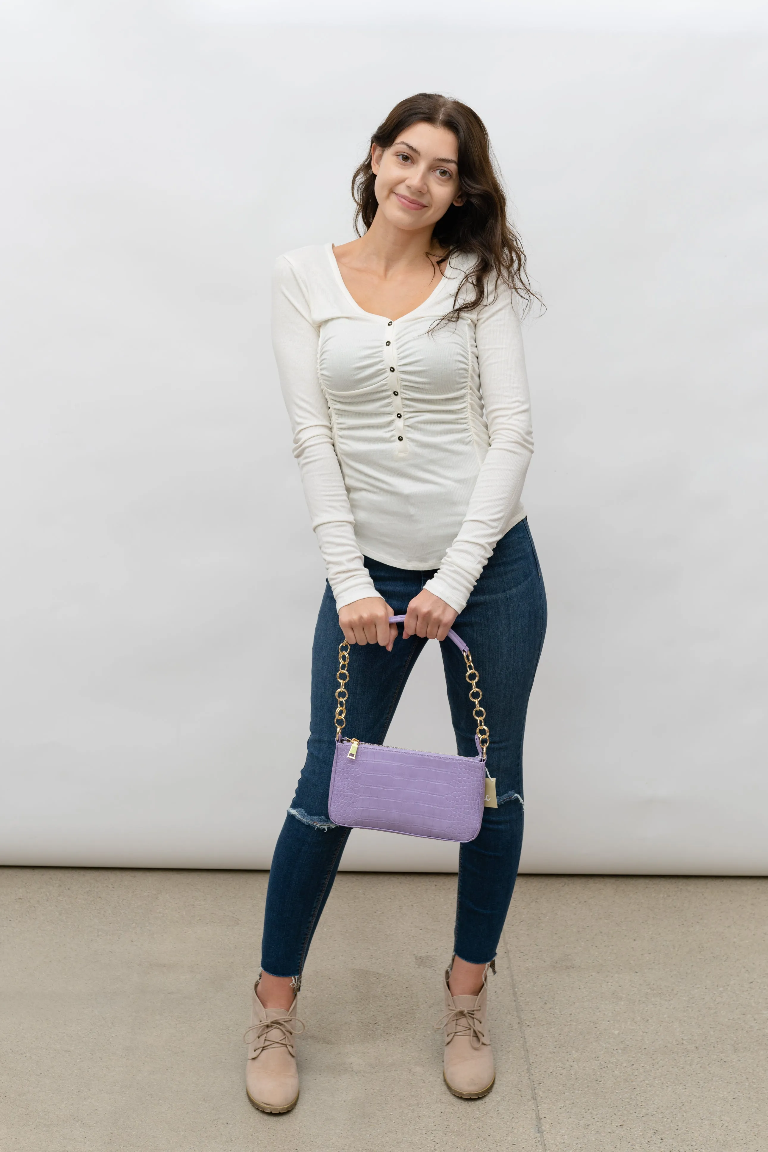 GILLIAN RUCHED V -NECK RIB LONGSLEEVE