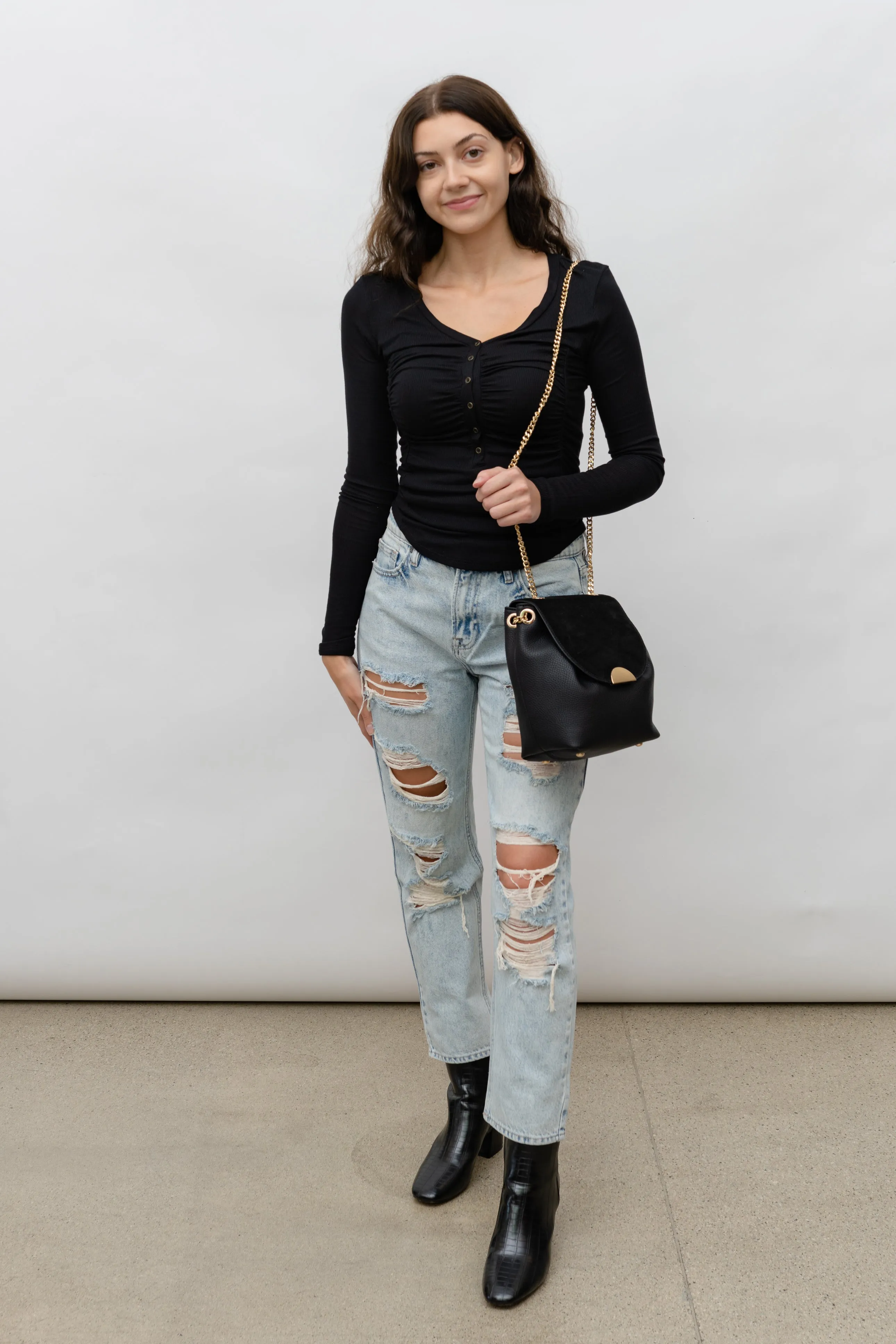 GILLIAN RUCHED V -NECK RIB LONGSLEEVE