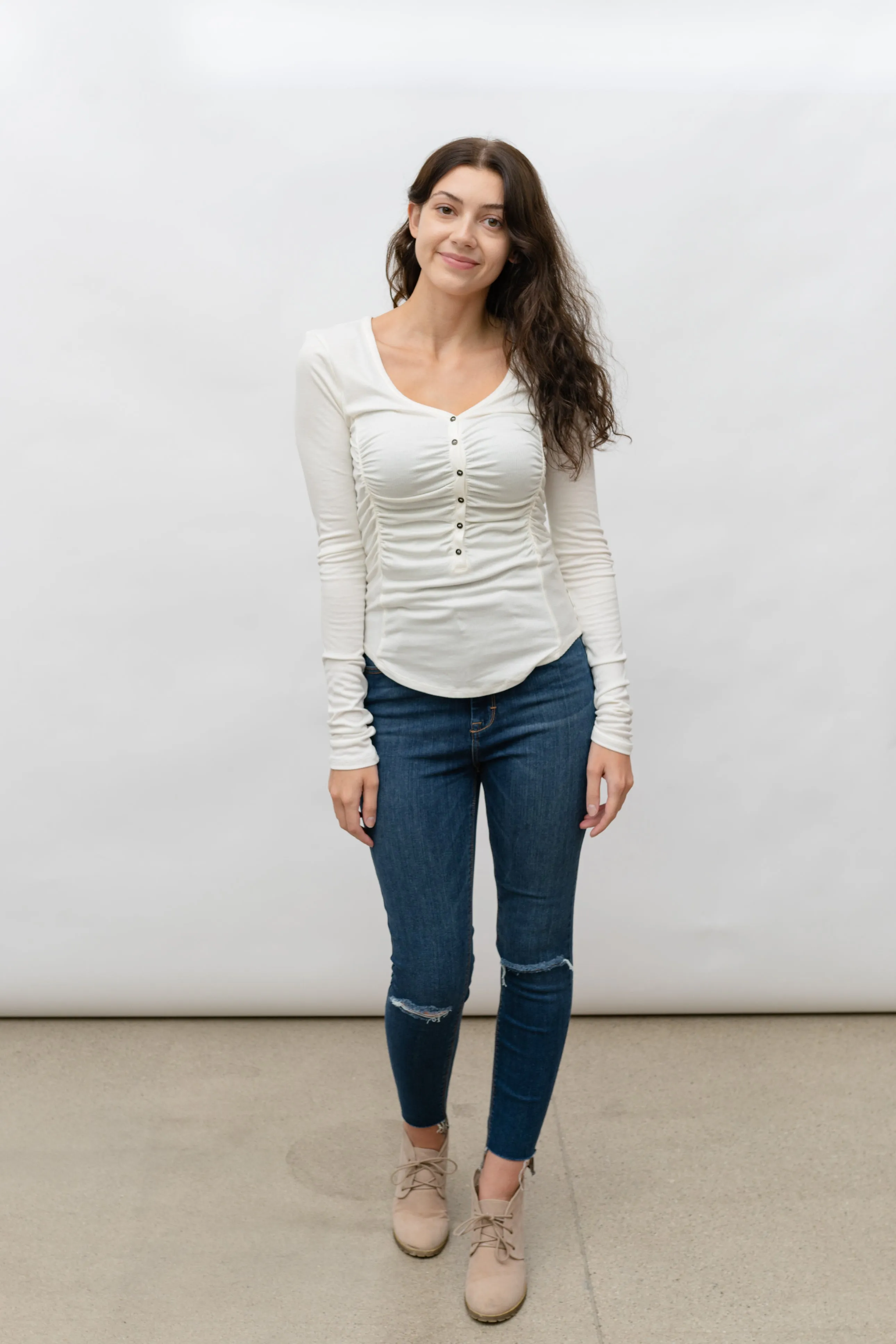 GILLIAN RUCHED V -NECK RIB LONGSLEEVE