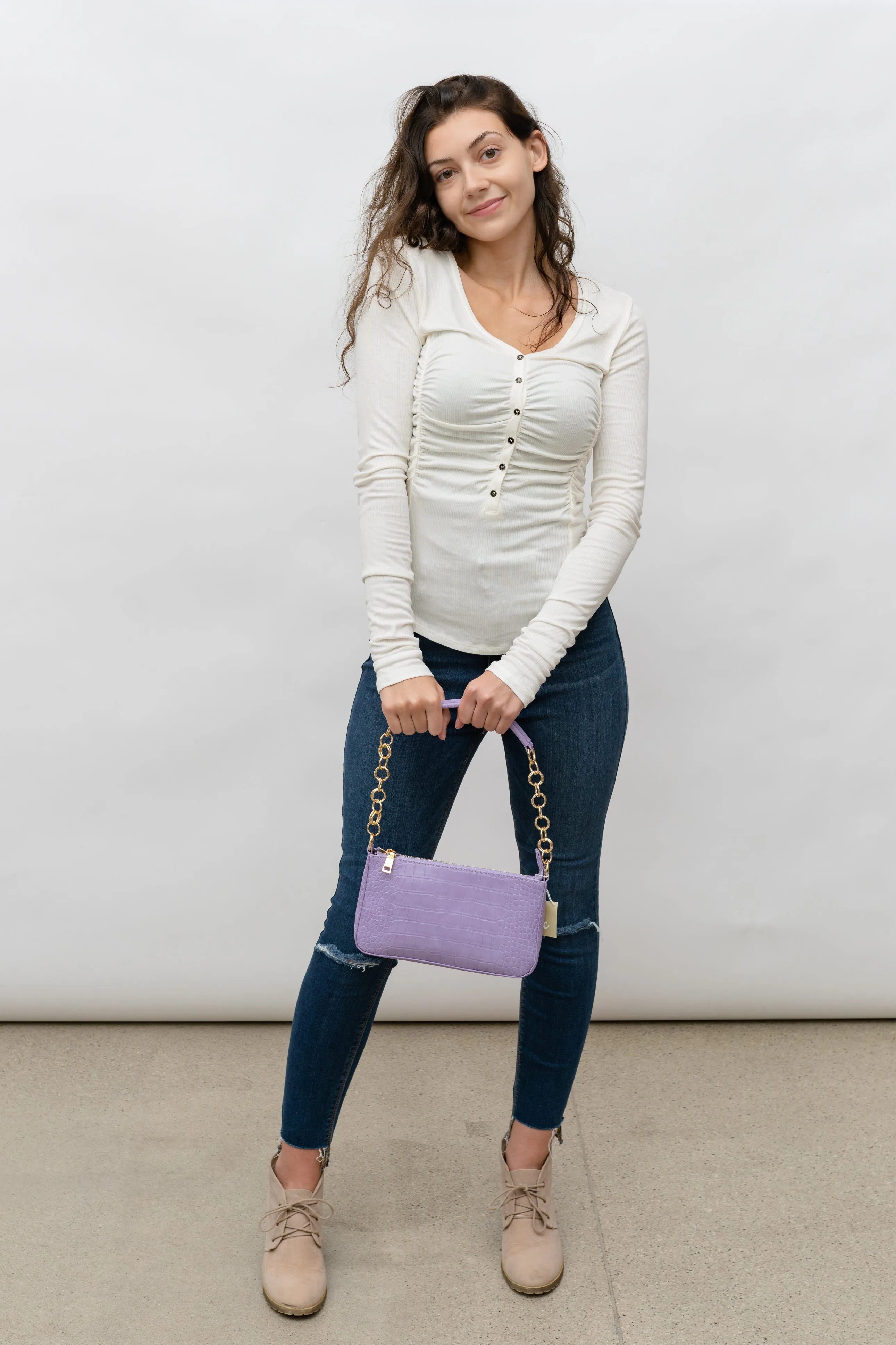 GILLIAN RUCHED V -NECK RIB LONGSLEEVE